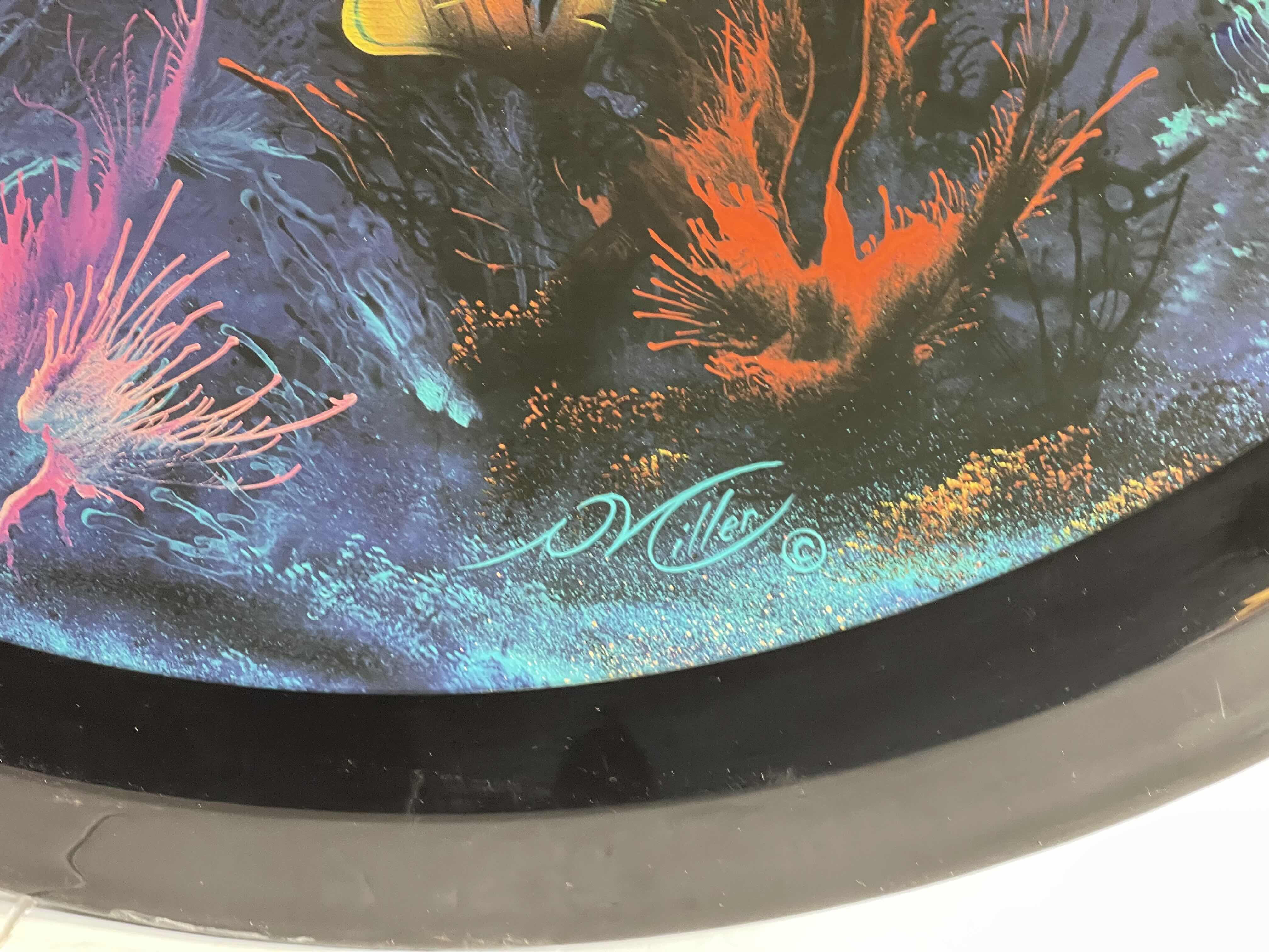 Photo 2 of LACQUERED EPOXY OCEAN SCENE ARTWORK ON ROUND WOOD - “MORNING LIGHT” SIGNED BY MILLER H24”