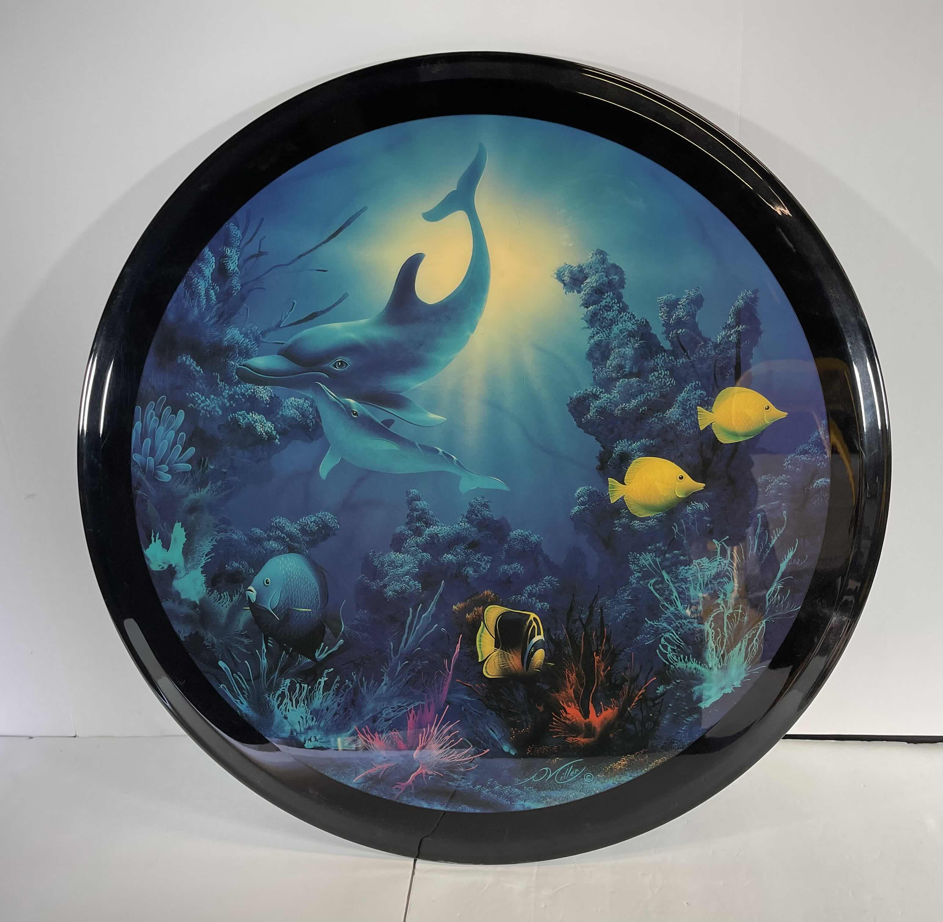 Photo 1 of LACQUERED EPOXY OCEAN SCENE ARTWORK ON ROUND WOOD - “MORNING LIGHT” SIGNED BY MILLER H24”