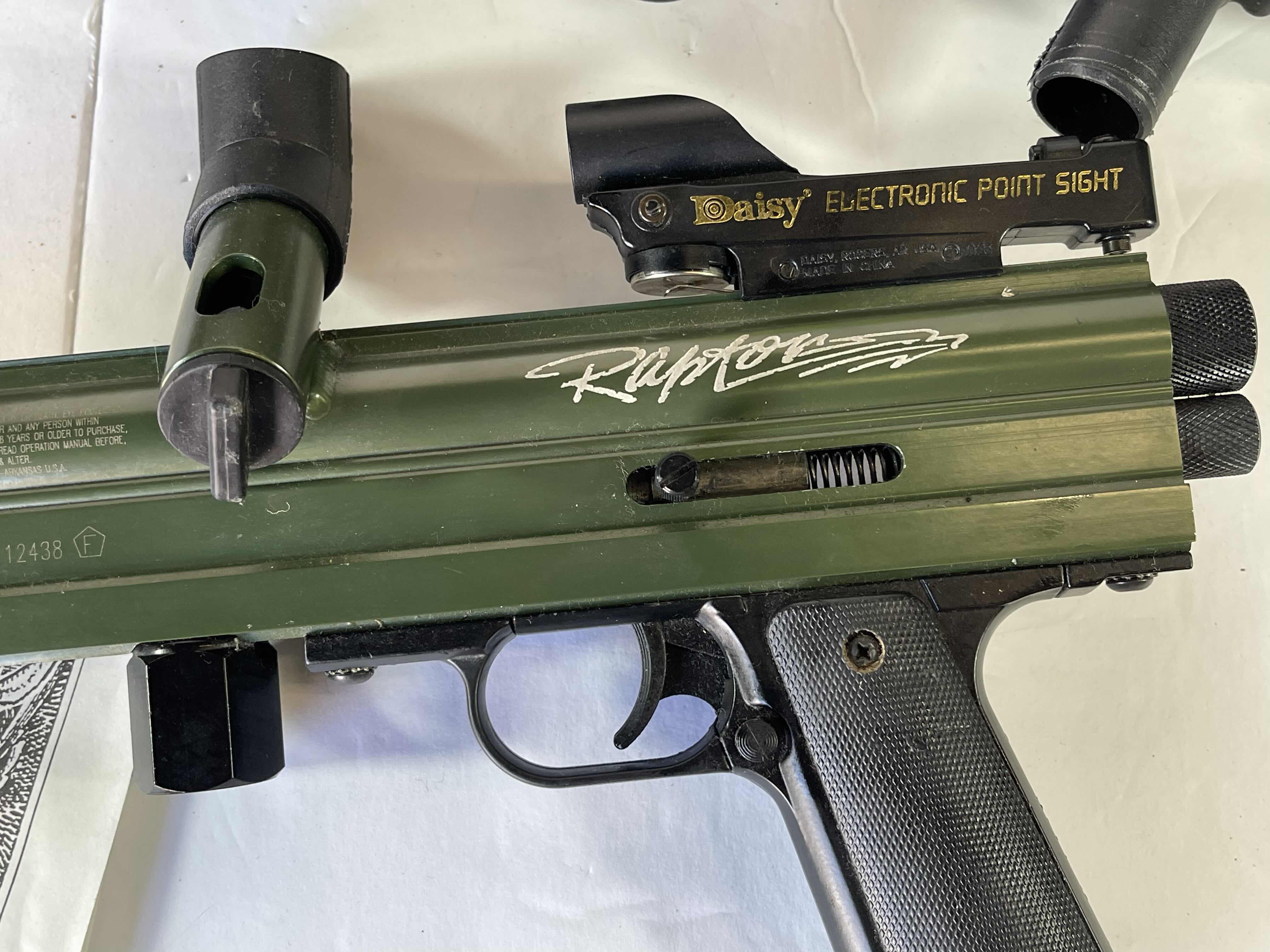 Photo 2 of RAPTOR TOURNAMENT GRADE SEMI-AUTOMATIC PAINTBALL GUN WITH REFILLABLE CYLINDER & 1000 GREEN PAINTBALLS