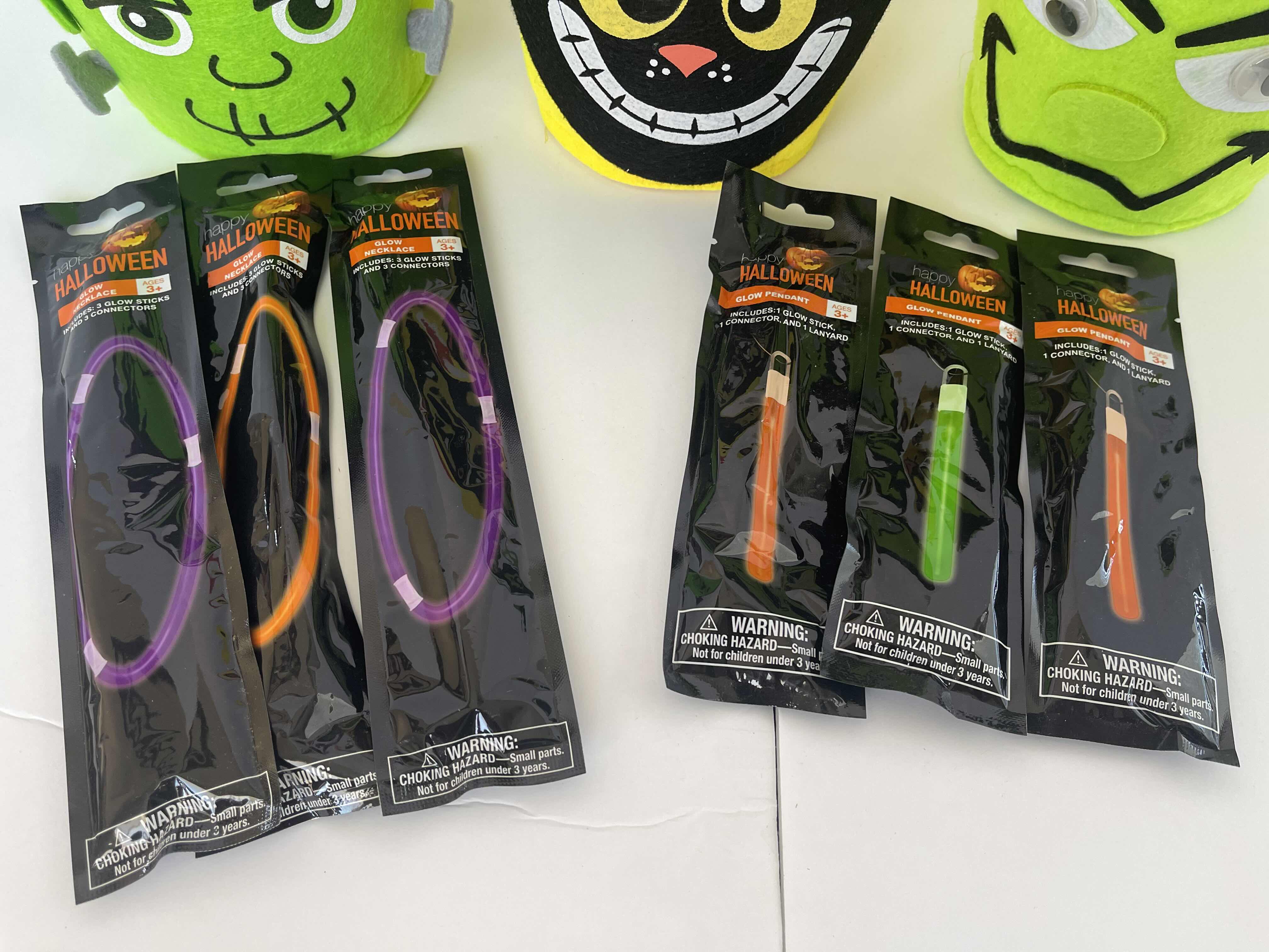 Photo 2 of NEW FELT HALLOWEEN BASKETS 7”, GLOW STICKS & GLOW NECKLACES (3 EACH)