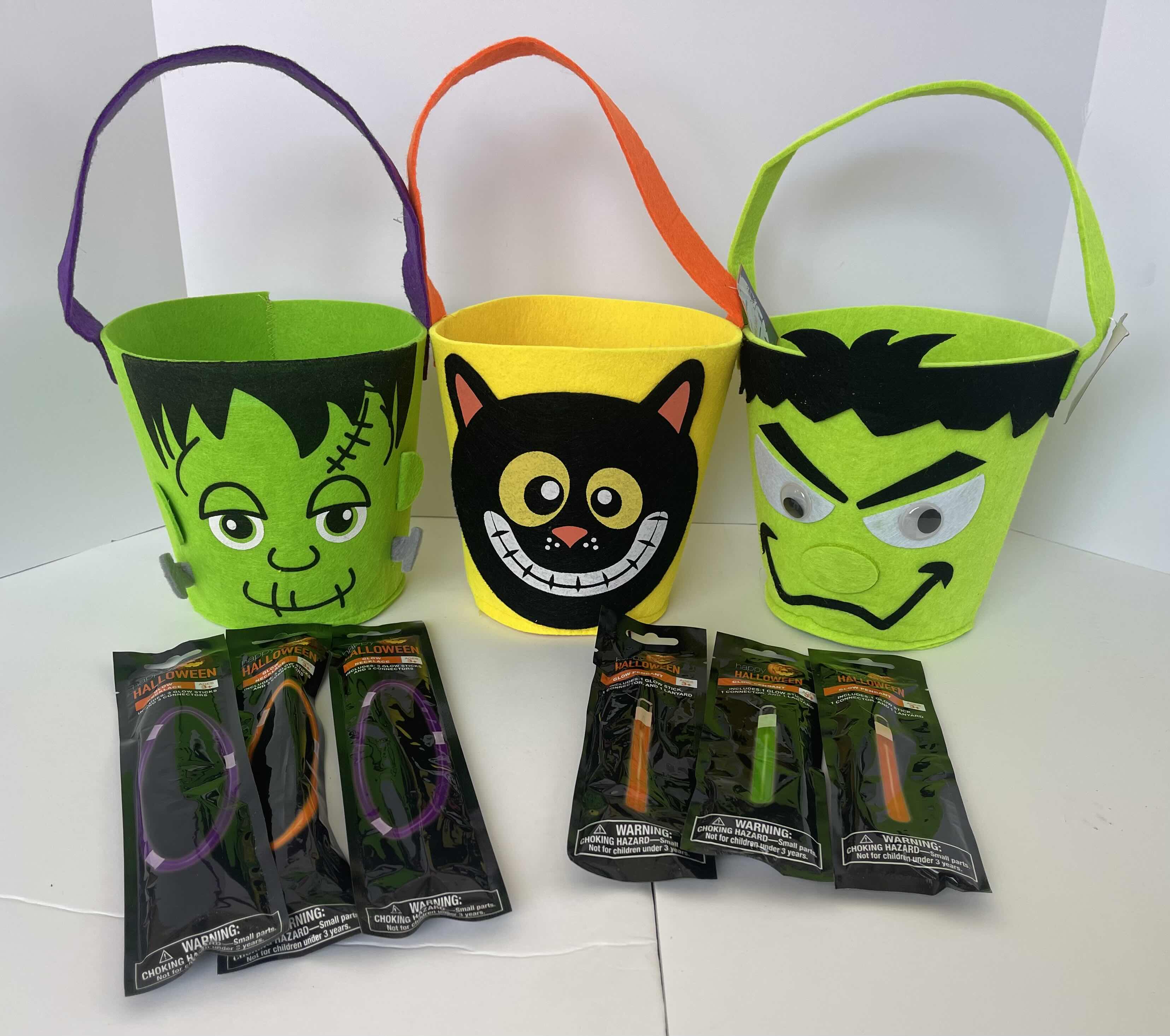 Photo 1 of NEW FELT HALLOWEEN BASKETS 7”, GLOW STICKS & GLOW NECKLACES (3 EACH)