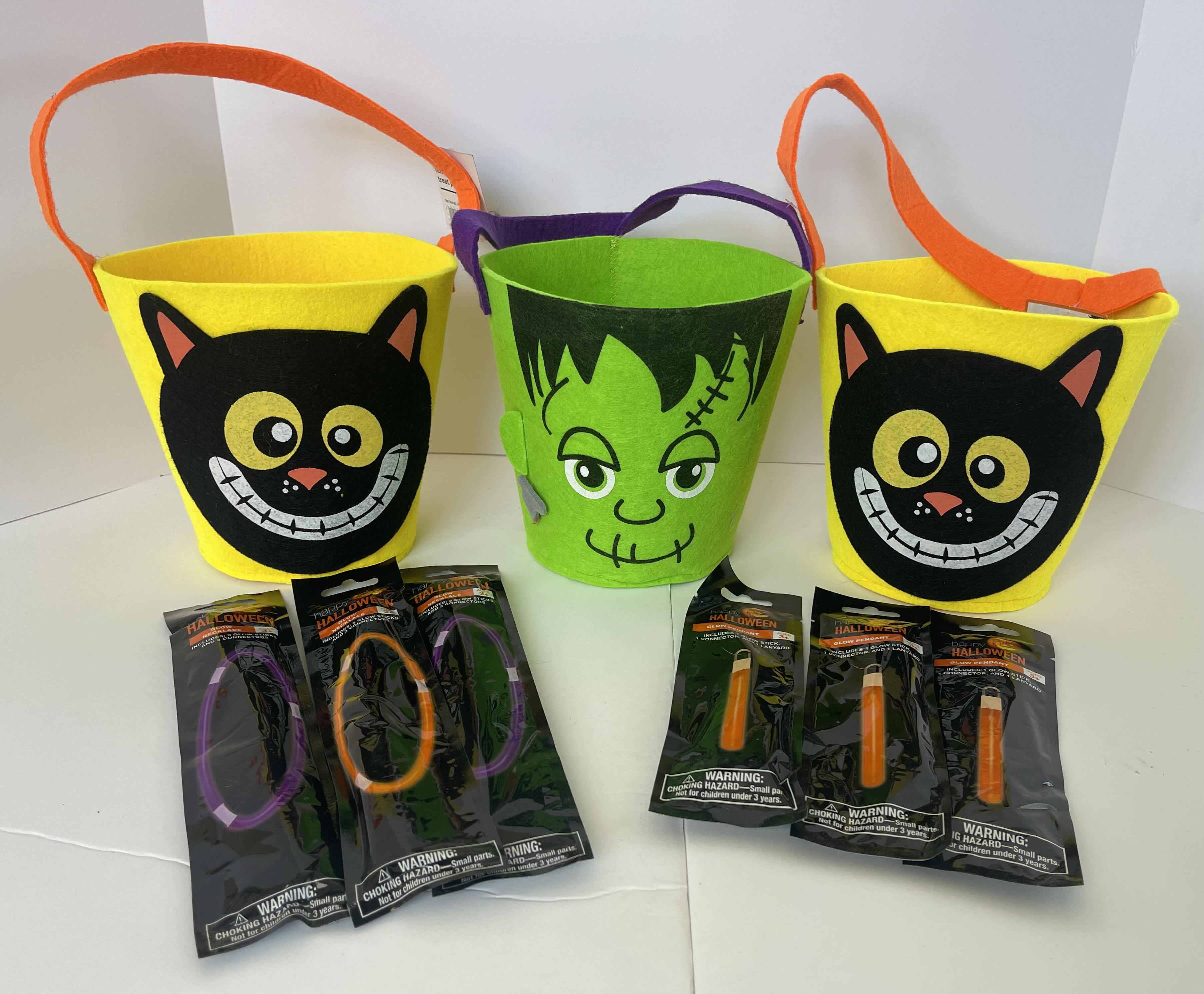 Photo 1 of NEW FELT HALLOWEEN BASKETS 7”, GLOW STICKS & GLOW NECKLACES (3 EACH)