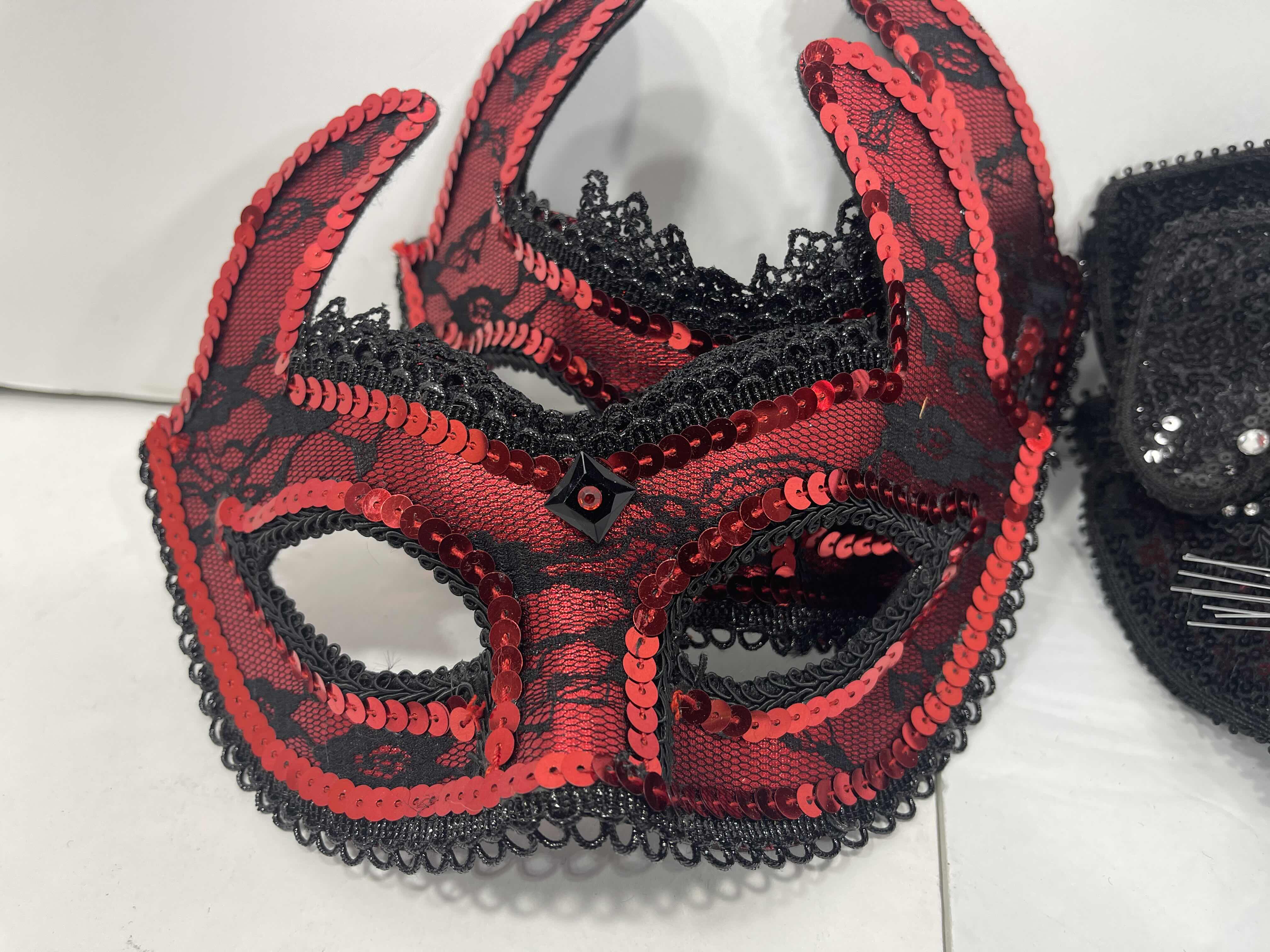 Photo 3 of NEW SEQUINS HALLOWEEN FACE MASKS (4) - RED DEVIL (2) & BLACK CAT (2)