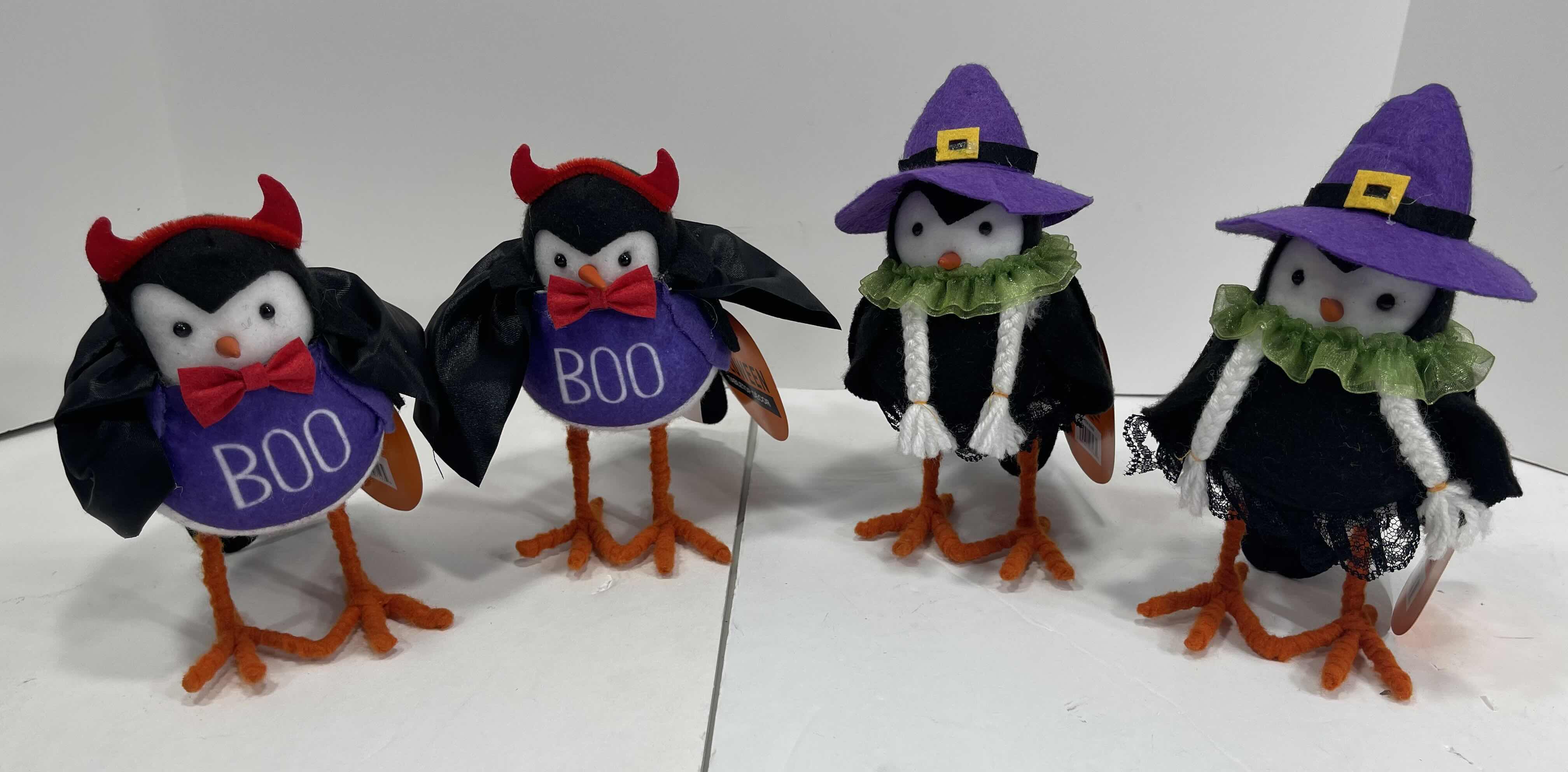 Photo 1 of HALLOWEEN TABLETOP DECOR - 7” FELT DEVIL BIRD (2) & WITCH BIRDY WITH PIGTAILS (2) NWT