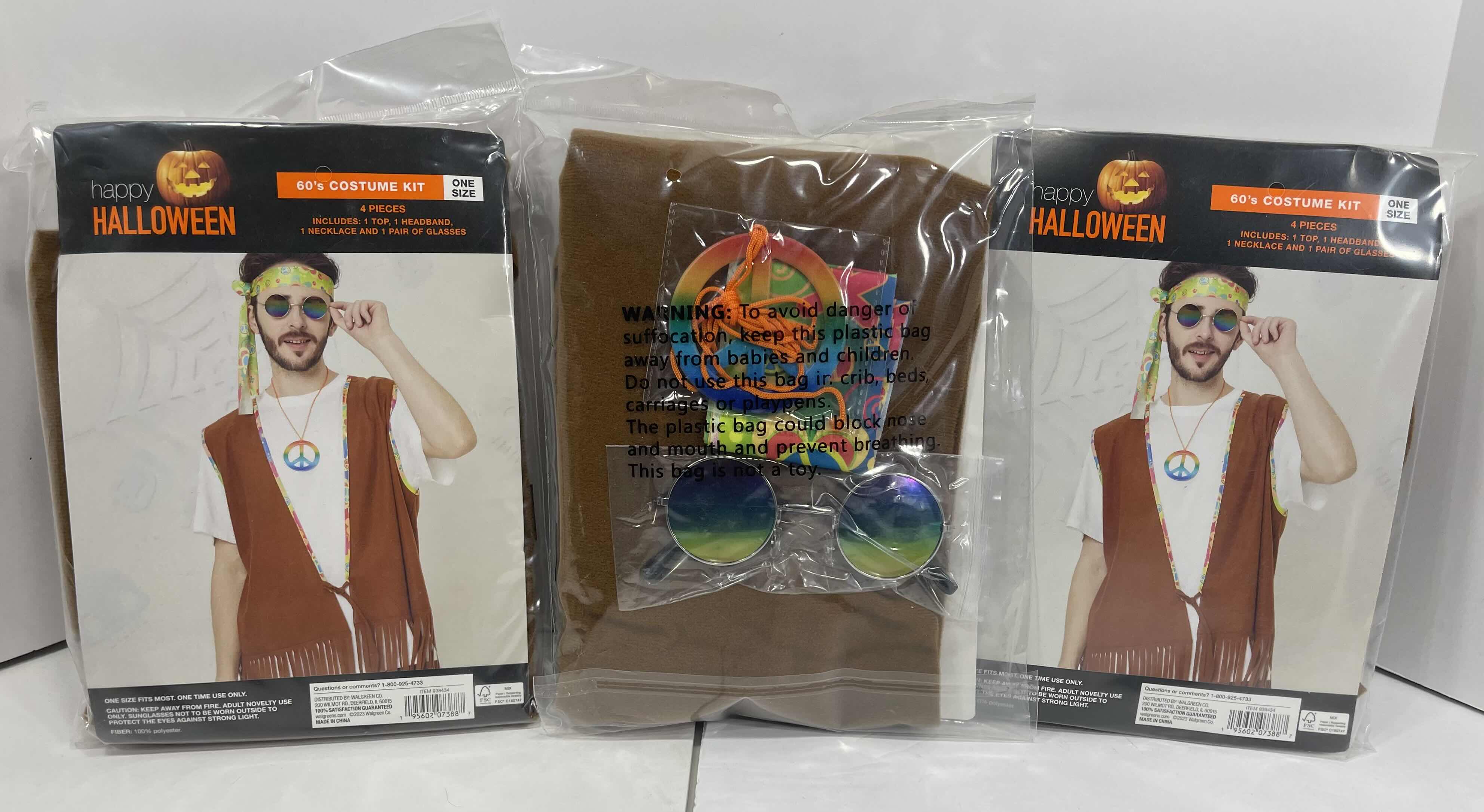 Photo 1 of HAPPY HALLOWEEN 60’S COSTUME KIT - ONE SIZE FITS ALL (3) NEW