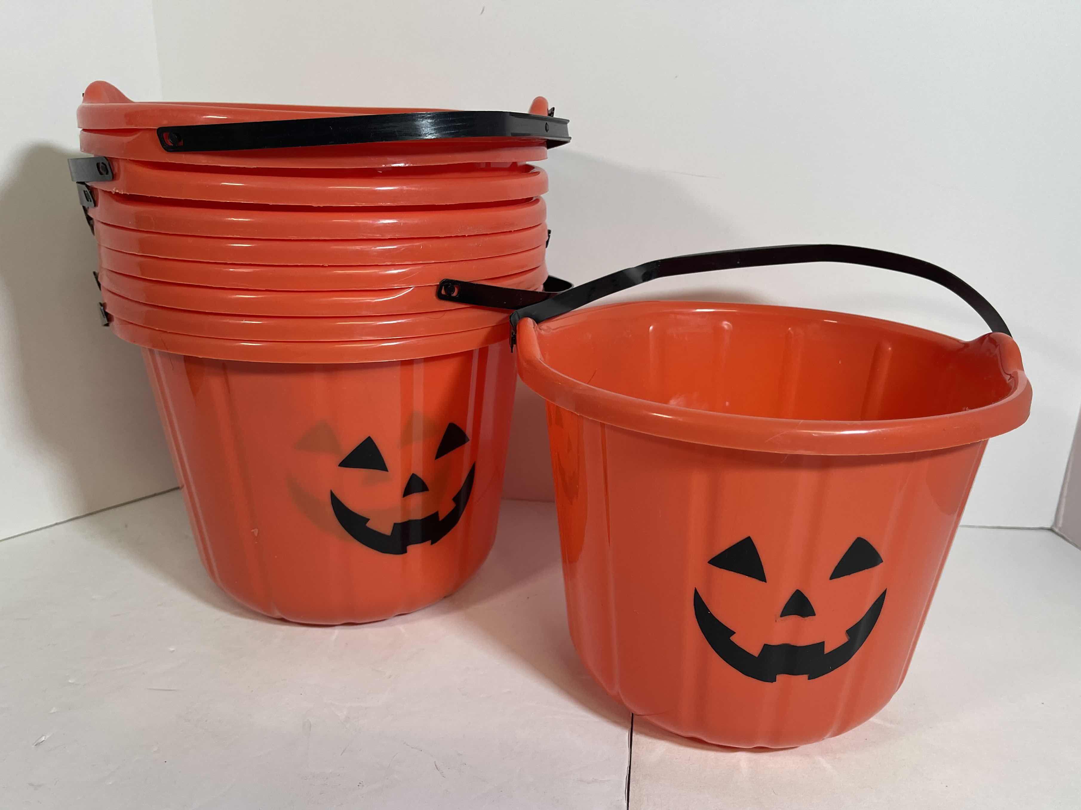 Photo 1 of ORANGE 7” PLASTIC TRICK-OR-TREAT BUCKETS (10) NEW