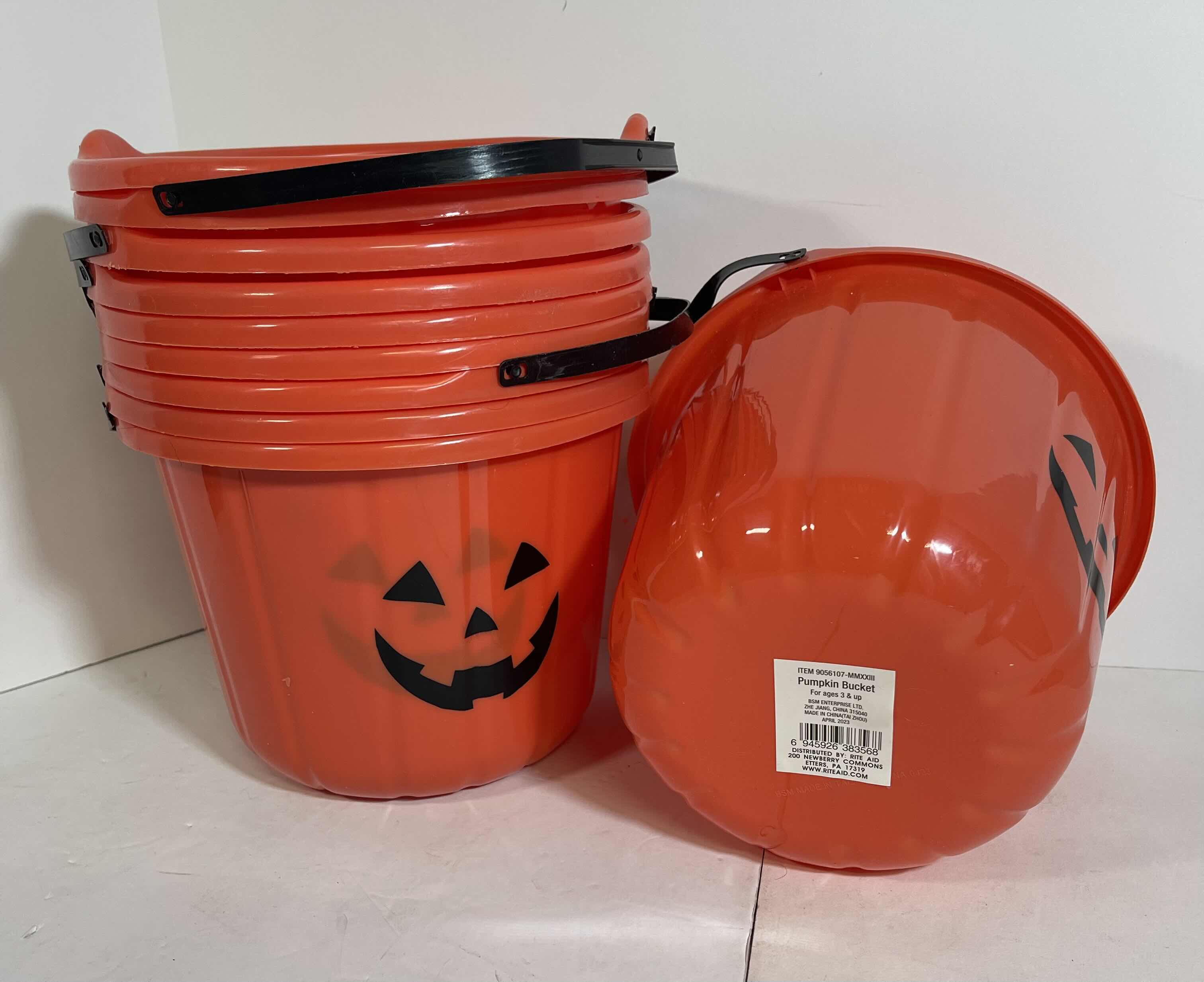 Photo 2 of ORANGE 7” PLASTIC TRICK-OR-TREAT BUCKETS (10) NEW