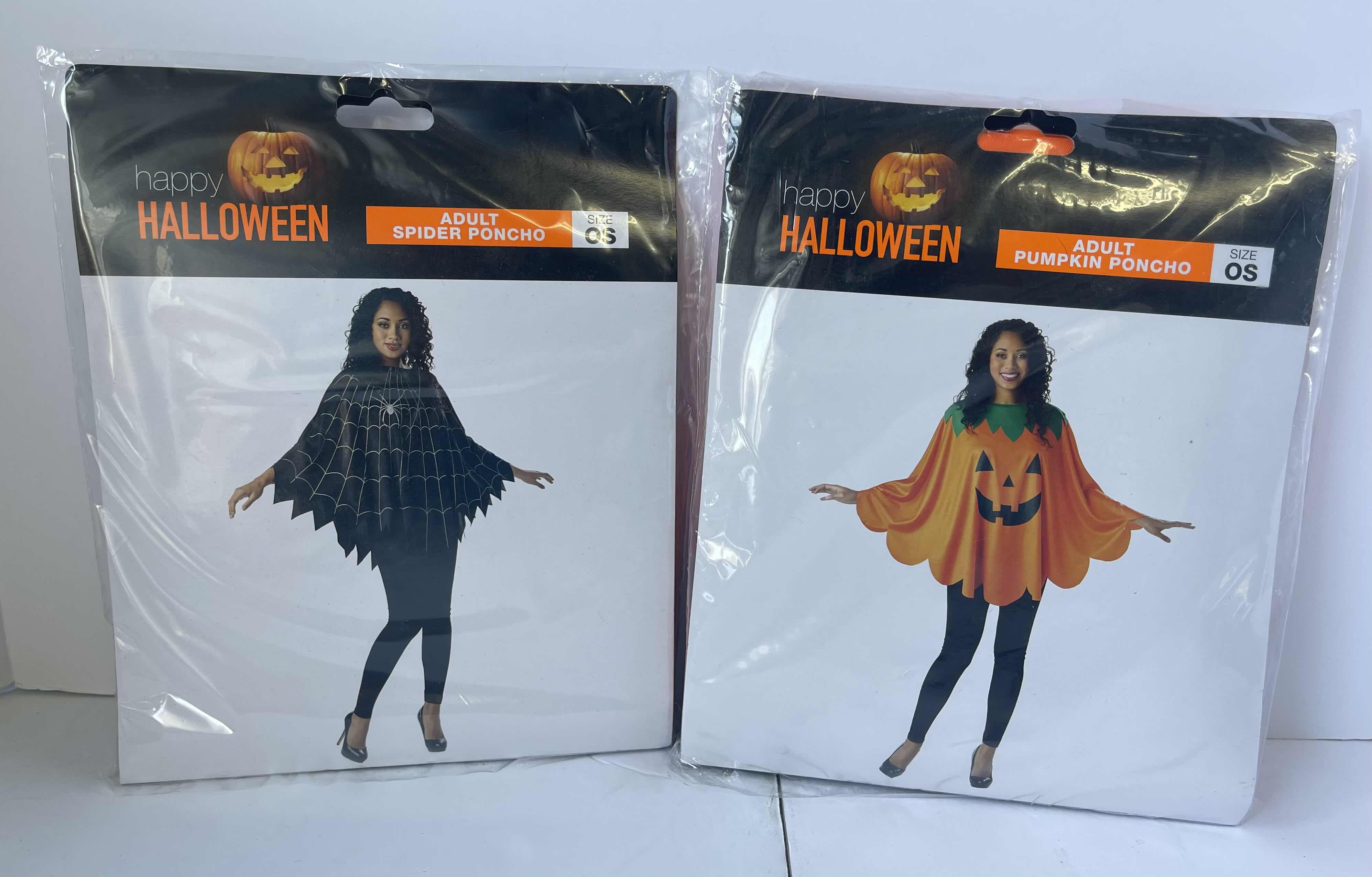 Photo 1 of HAPPY HALLOWEEN ADULT SPIDER PANCHO & ADULT PUMPKIN PANCHO NEW (ONE SIZE FITS ALL)