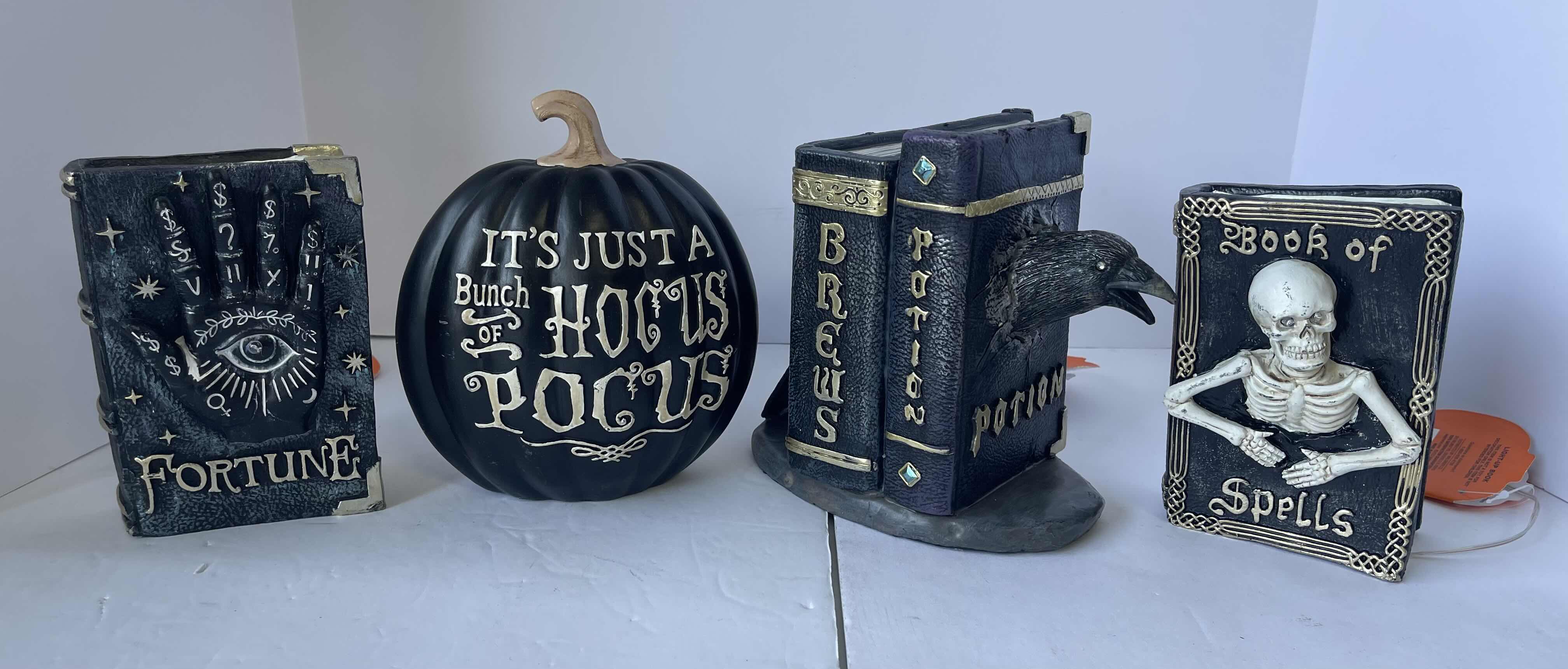 Photo 1 of HAPPY HALLOWEEN TABLE TOP PLASTIC HOME DECOR - HOCUS POCUS PUMPKIN & ASSORTED WITCH’S LIGHT UP BOOKS NEW