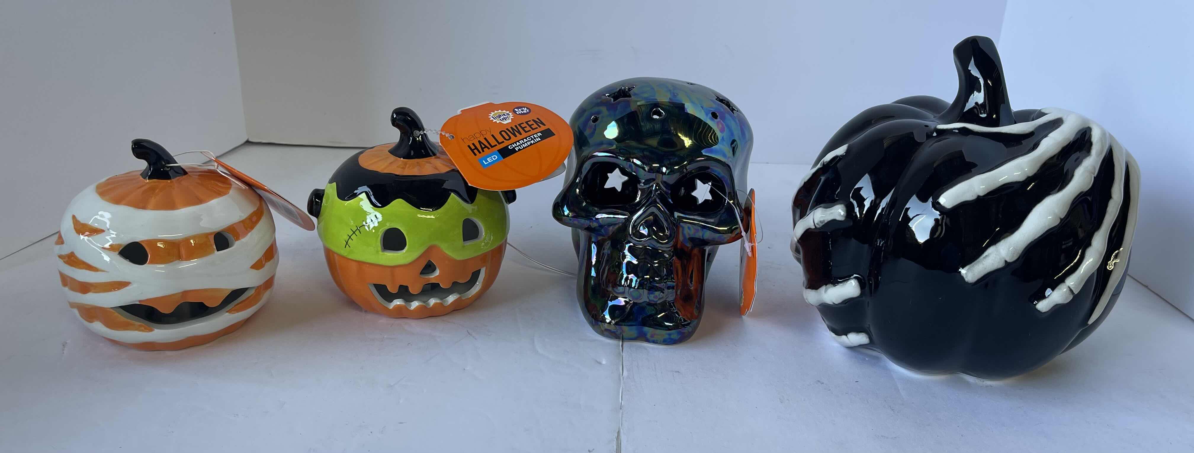 Photo 1 of CERAMIC HALLOWEEN HOME DECOR PUMPKINS (3) & SKULL