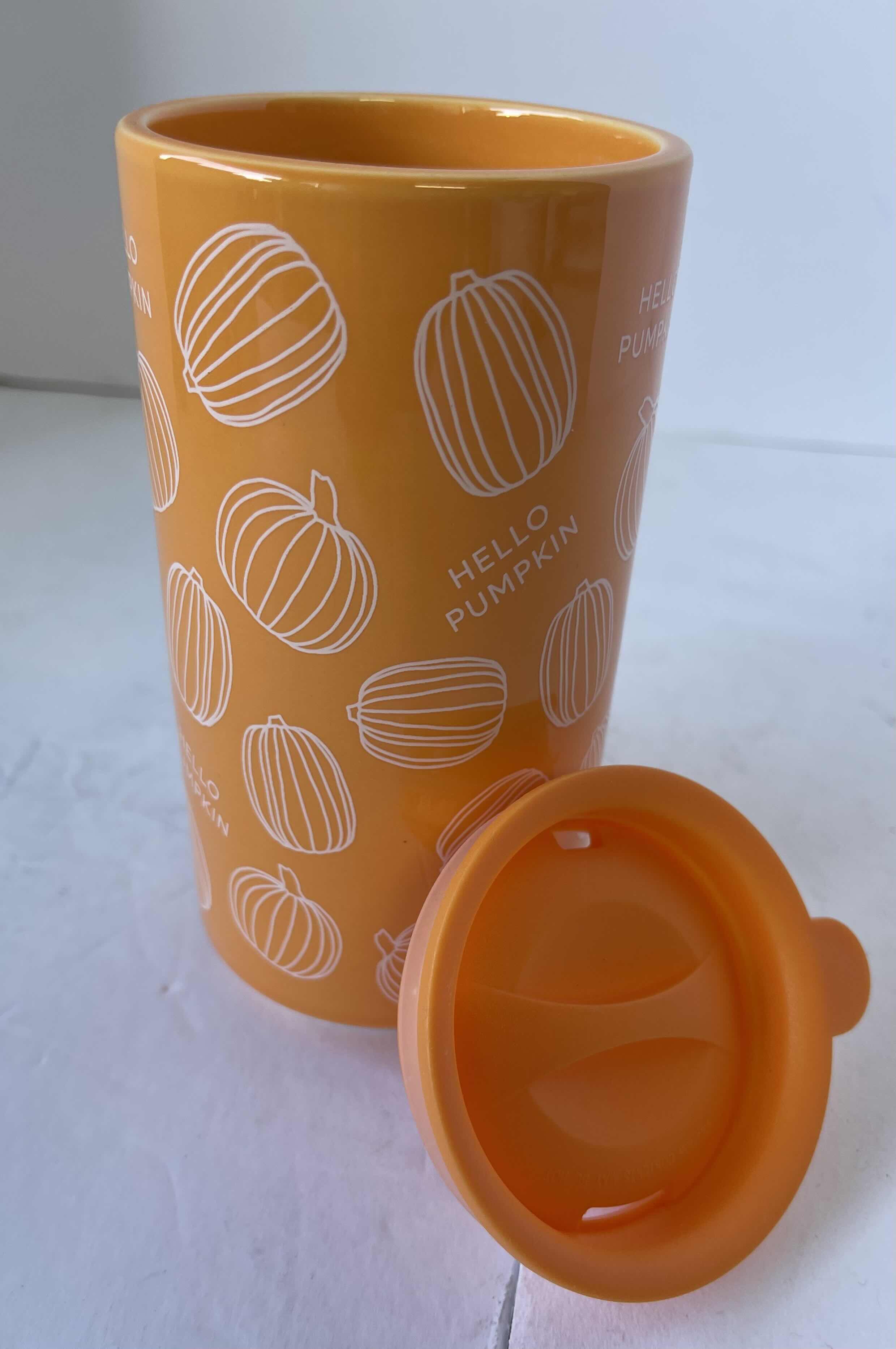 Photo 4 of FALL IN AUTUMN CERAMIC ORANGE 16 OZ. TRAVEL MUGS WITH LIDS (3)