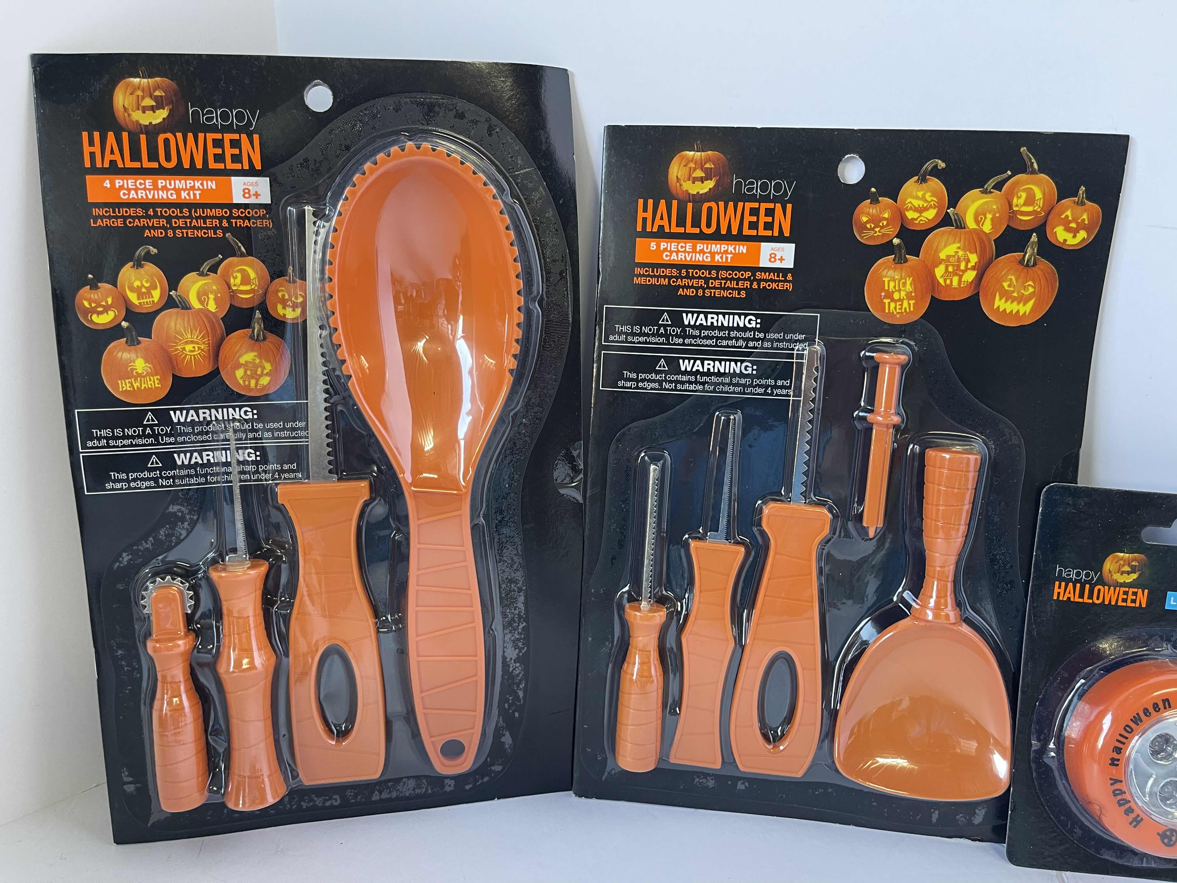 Photo 2 of PUMPKIN CARVING KITS (3), POWER CARVING SAW & LED PUMPKIN LIGHT (2)