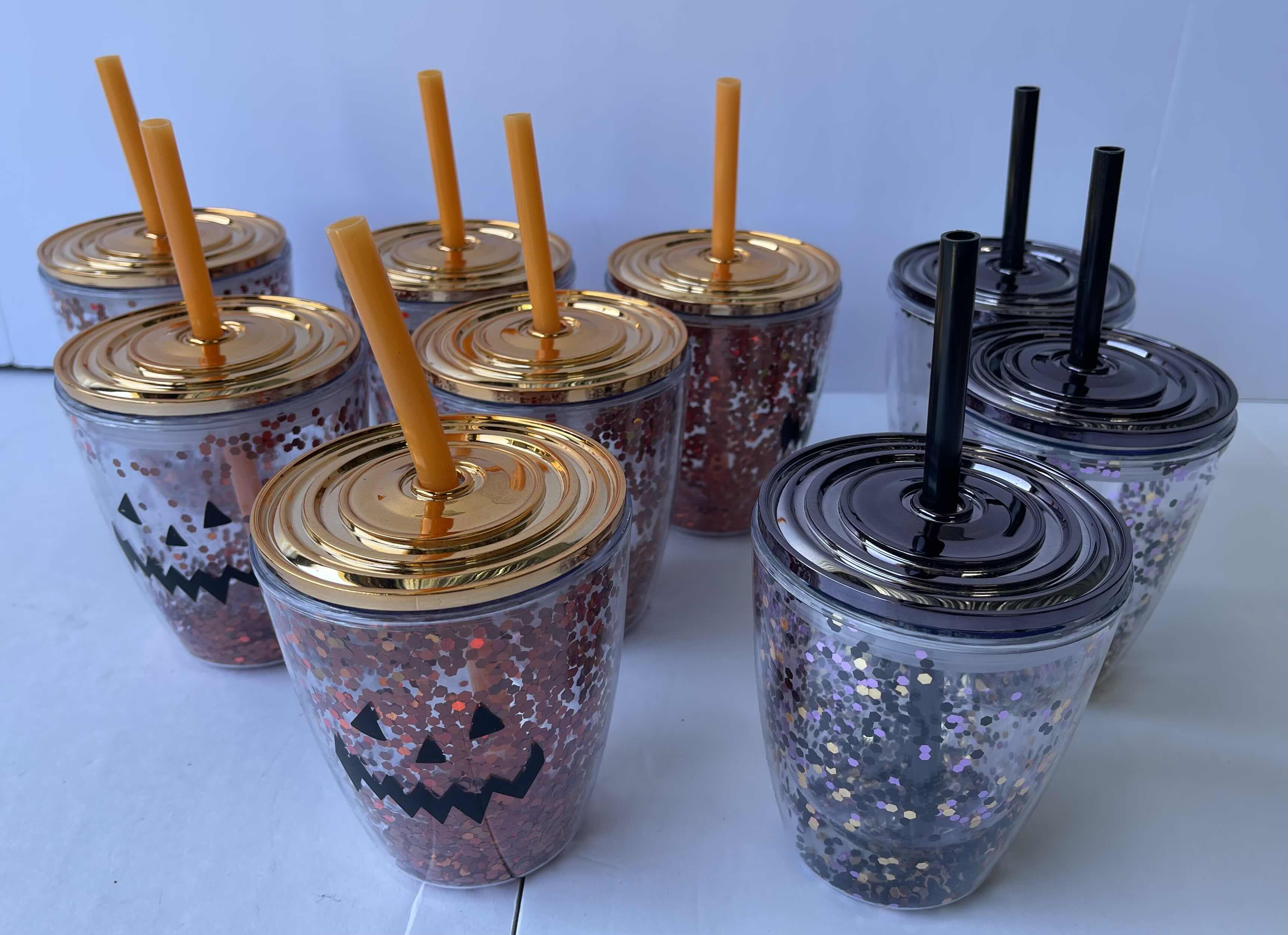 Photo 1 of GLITTER TUMBLERS 13OZ. - ORANGE (6) & BLACK (3)