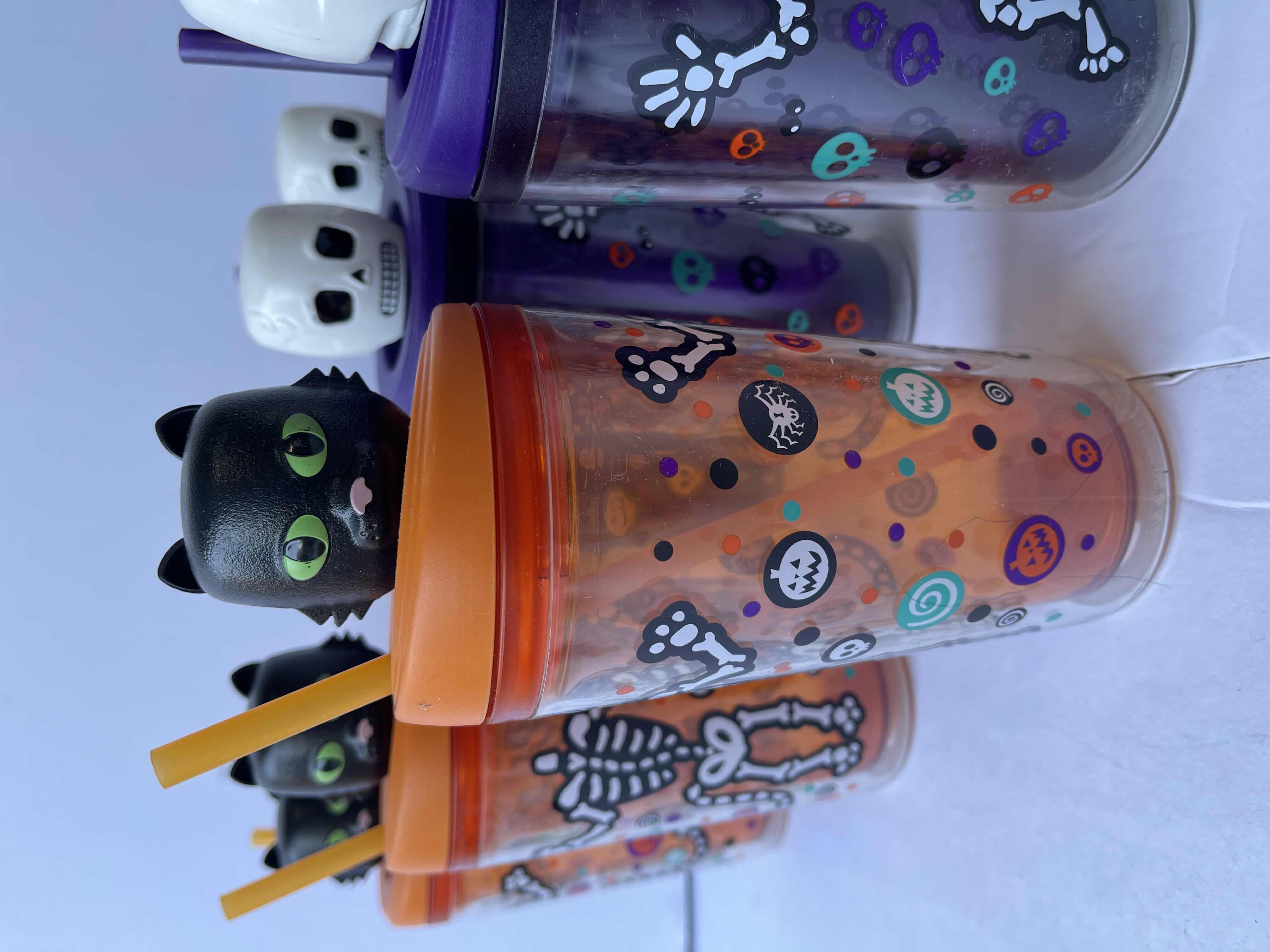 Photo 2 of BOBBLE HEAD HALLOWEEN TUMBLERS WITH STRAW 12OZ - ORANGE (3) & PURPLE (6)