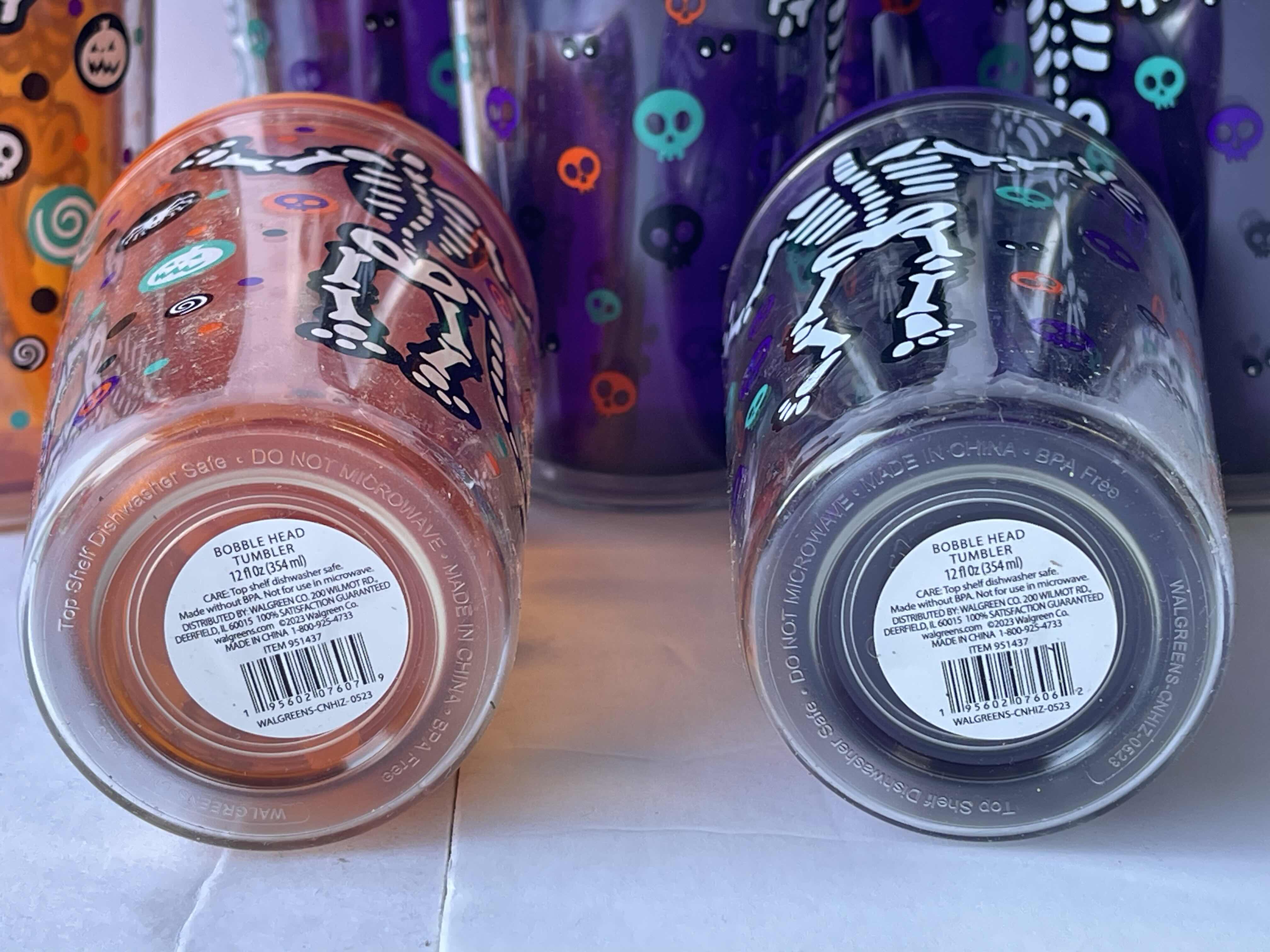 Photo 4 of BOBBLE HEAD HALLOWEEN TUMBLERS WITH STRAW 12OZ - ORANGE (3) & PURPLE (6)