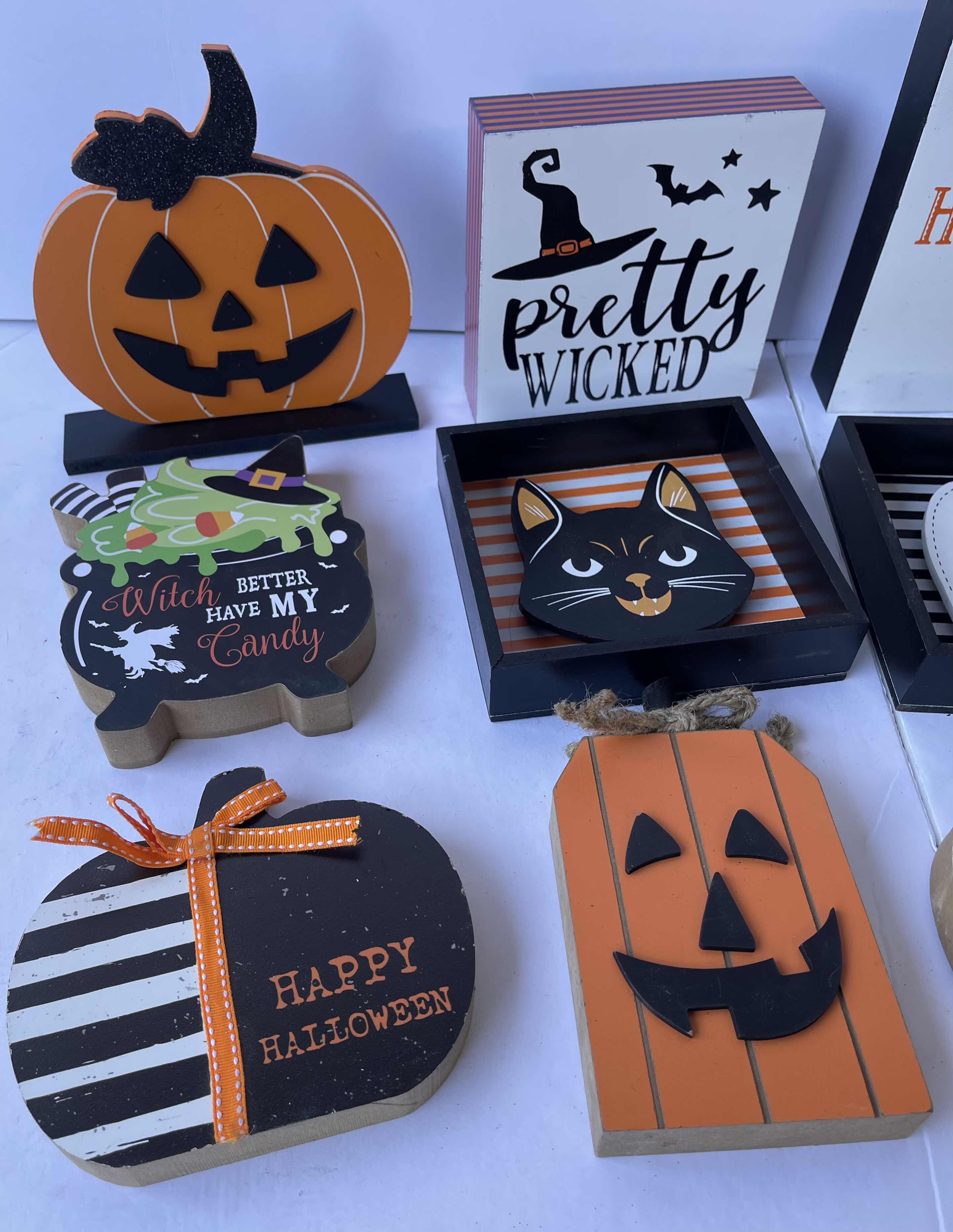 Photo 2 of HALLOWEEN TABLE TOP WOODEN DECOR ASSORTMENT (12 PIECES) TALLEST H8”