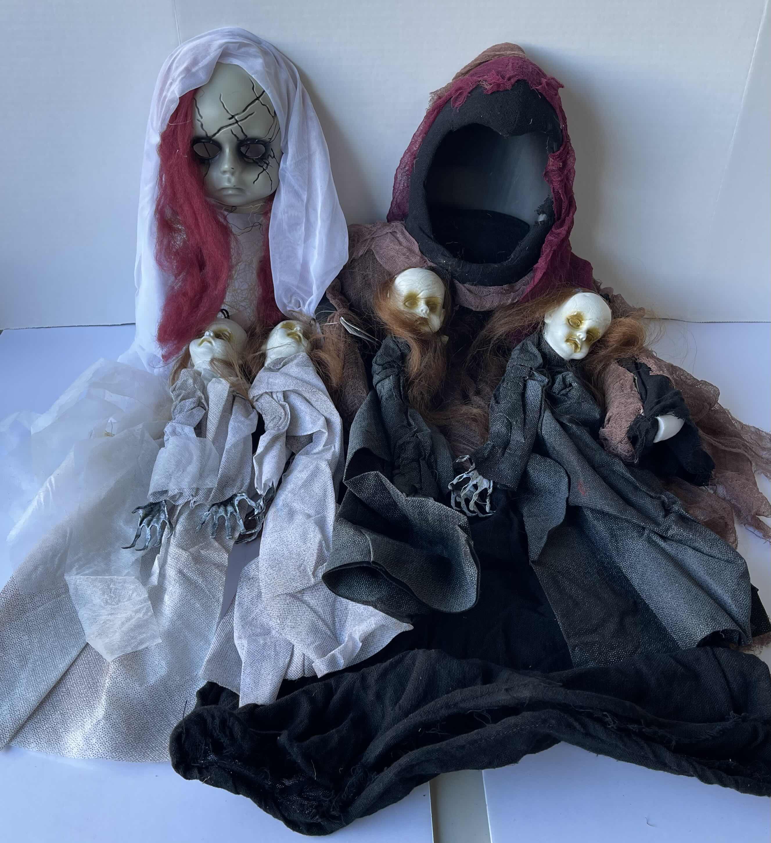 Photo 1 of HANGING DOLL REAPER 30”, CREEPY DOLLS 23” (4) & NO FACE LIGHT-UP WITH SOUND BLACK REAPER 36”