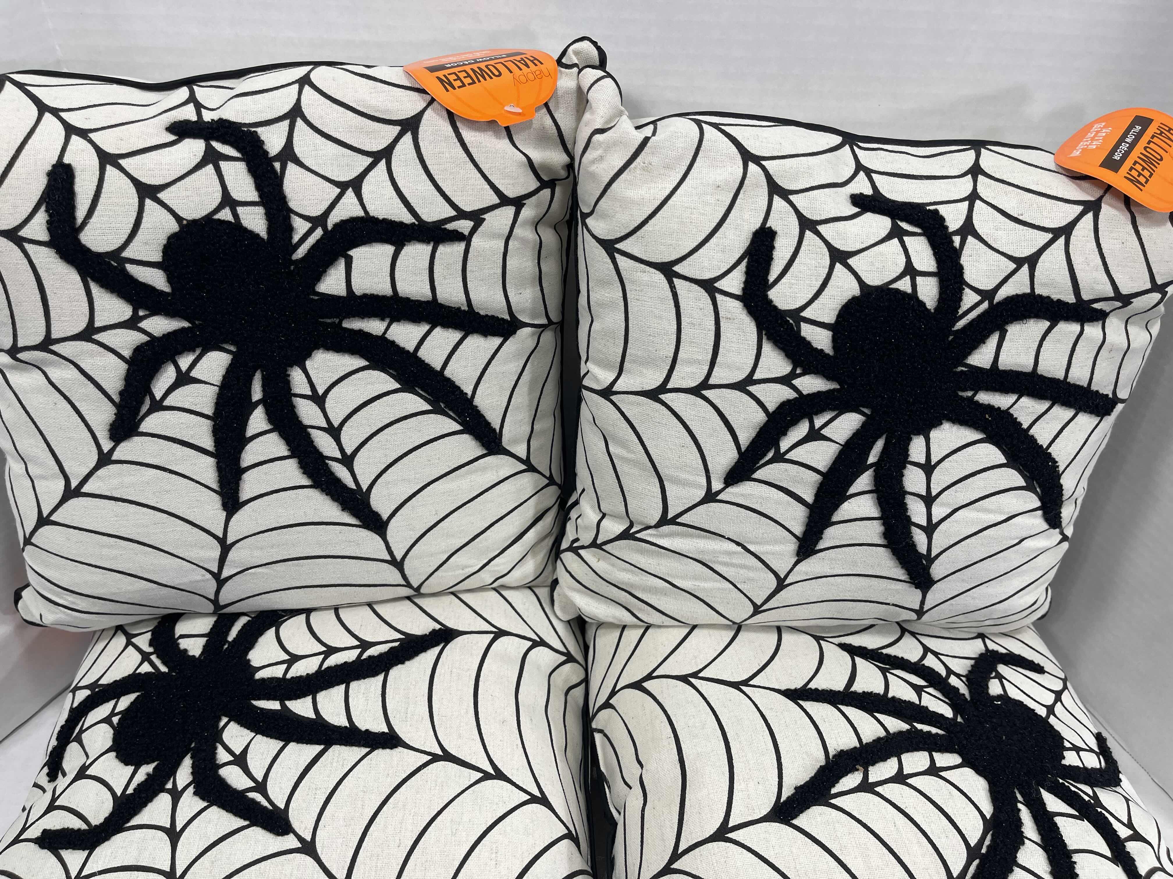 Photo 2 of HOME DECOR HALLOWEEN SPIDER THROW PILLOWS 12” (SET OF 4) NWT MSRP $70