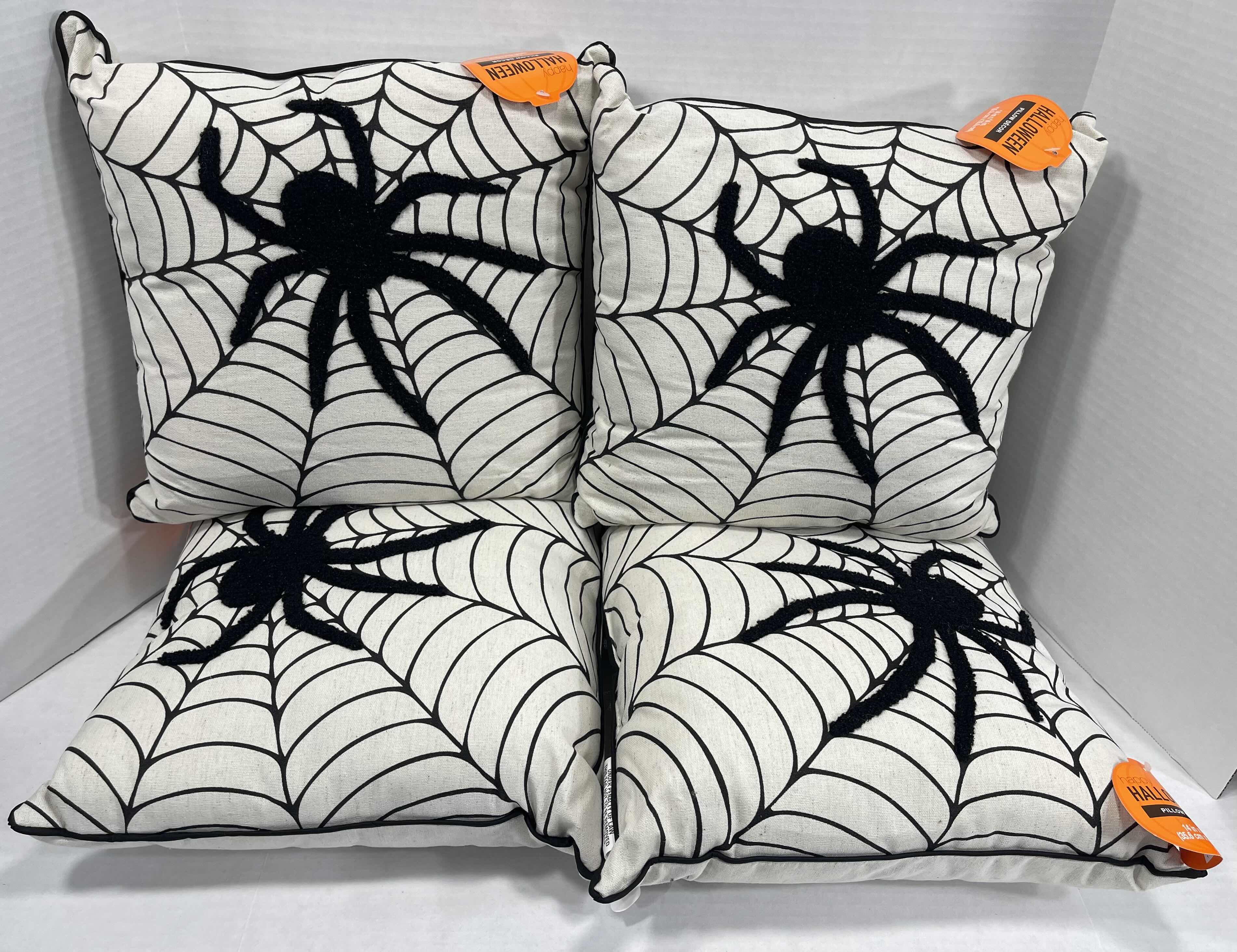 Photo 1 of HOME DECOR HALLOWEEN SPIDER THROW PILLOWS 12” (SET OF 4) NWT MSRP $70