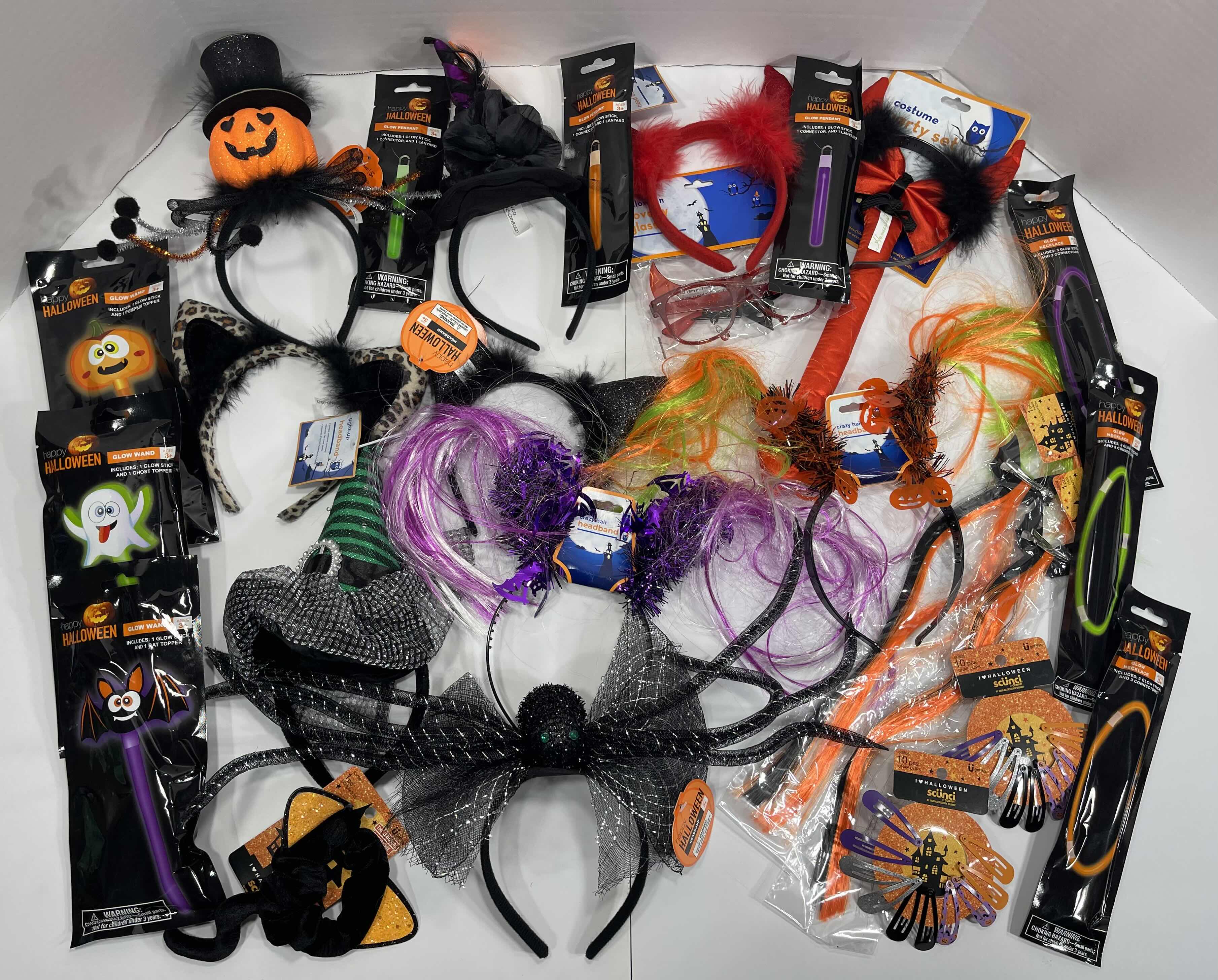 Photo 1 of HEADBAND HALLOWEEN ASSORTMENT (10) WITH HAIR ACCESSORIES & GLOW STICKS MSRP $120