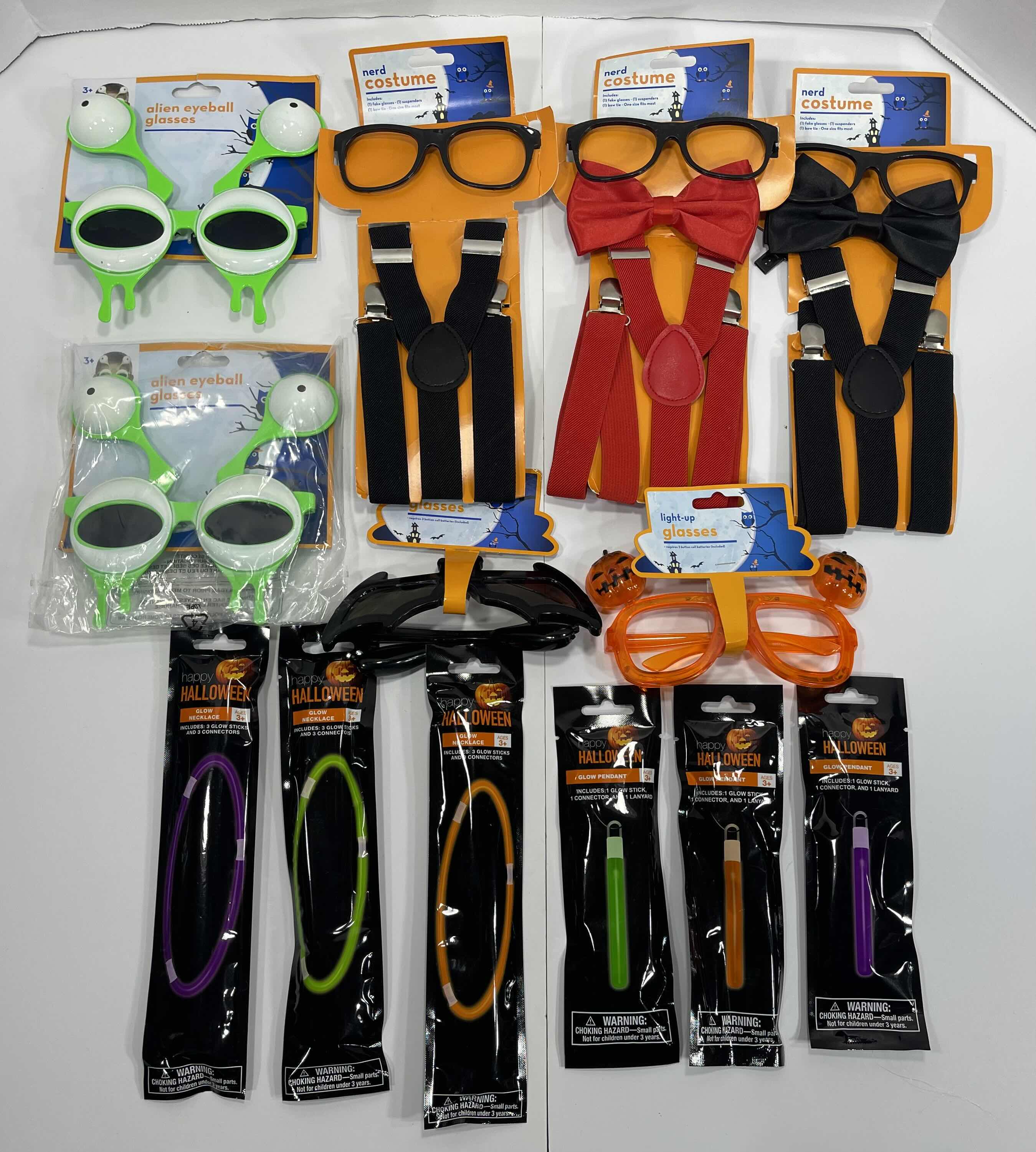 Photo 1 of HALLOWEEN COSTUME GLASSES ASSORTMENT WITH GLOW STICKS MSRP $50