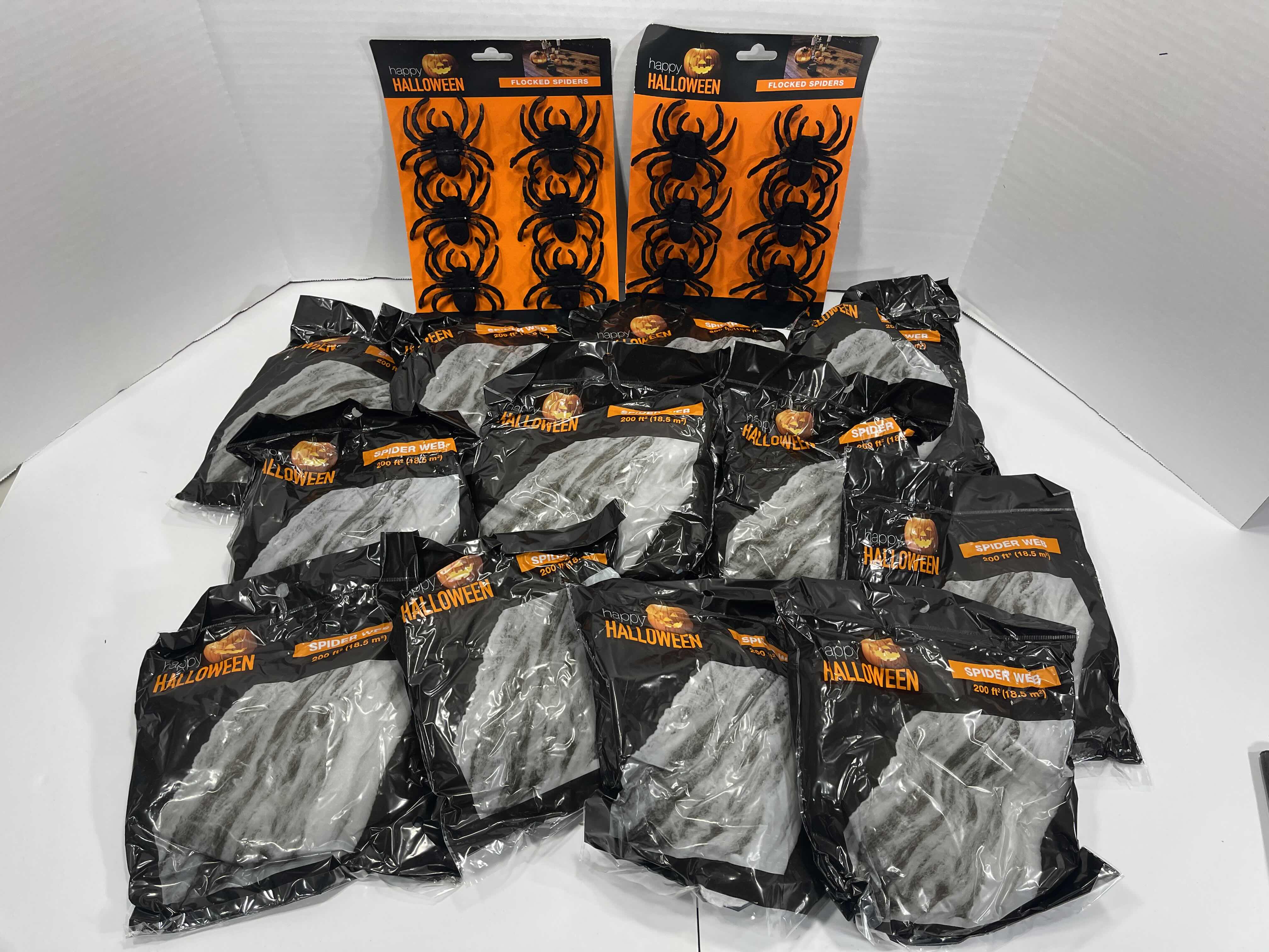 Photo 1 of SPIDER WEB LOT (12 BAGS) & FLOCKED SPIDERS (12 COUNT)