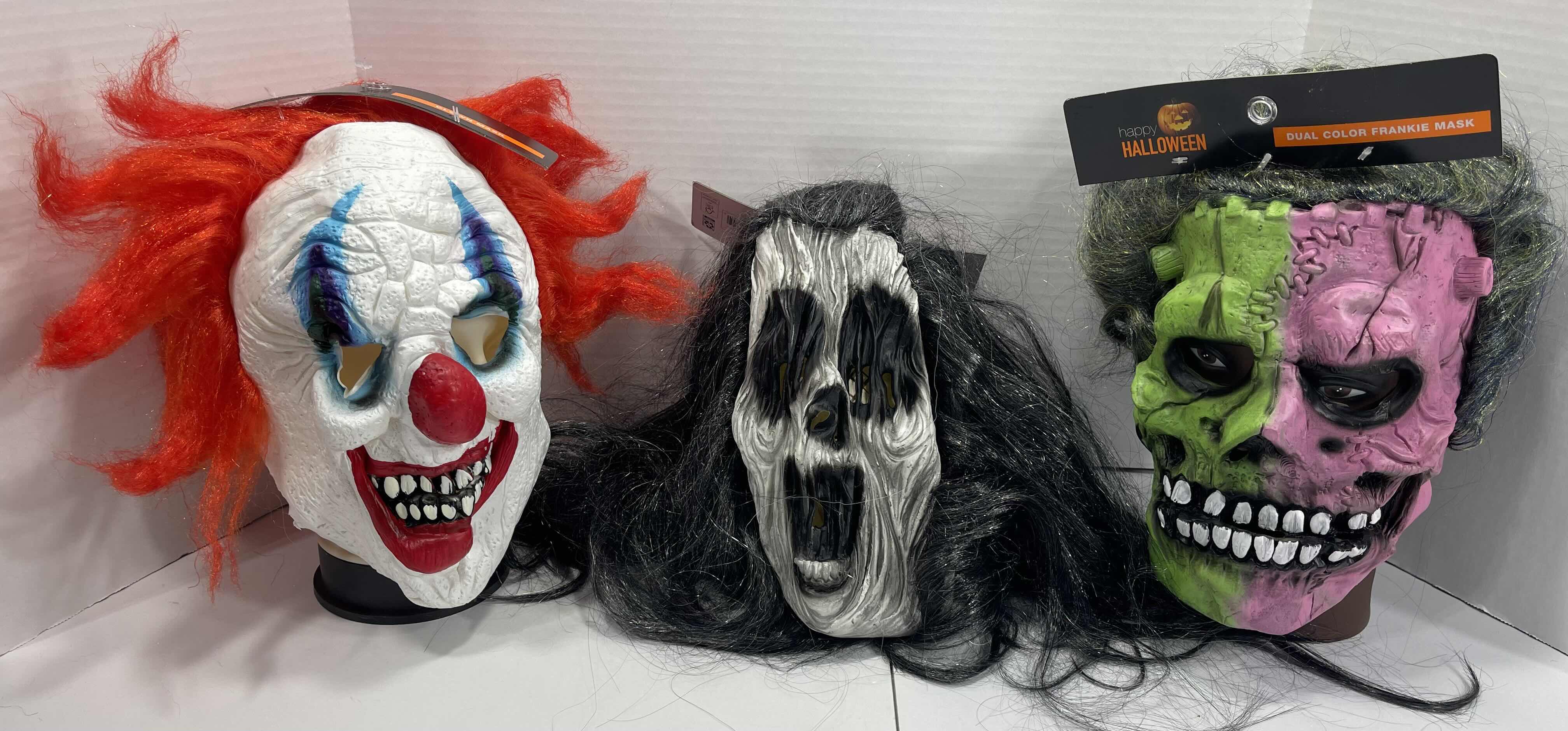 Photo 1 of ADULT ONE SIZE FITS MOST HALLOWEEN LARGE RUBBER MASKS (3) TALLEST MEASURES 11” NWT MSRP $60