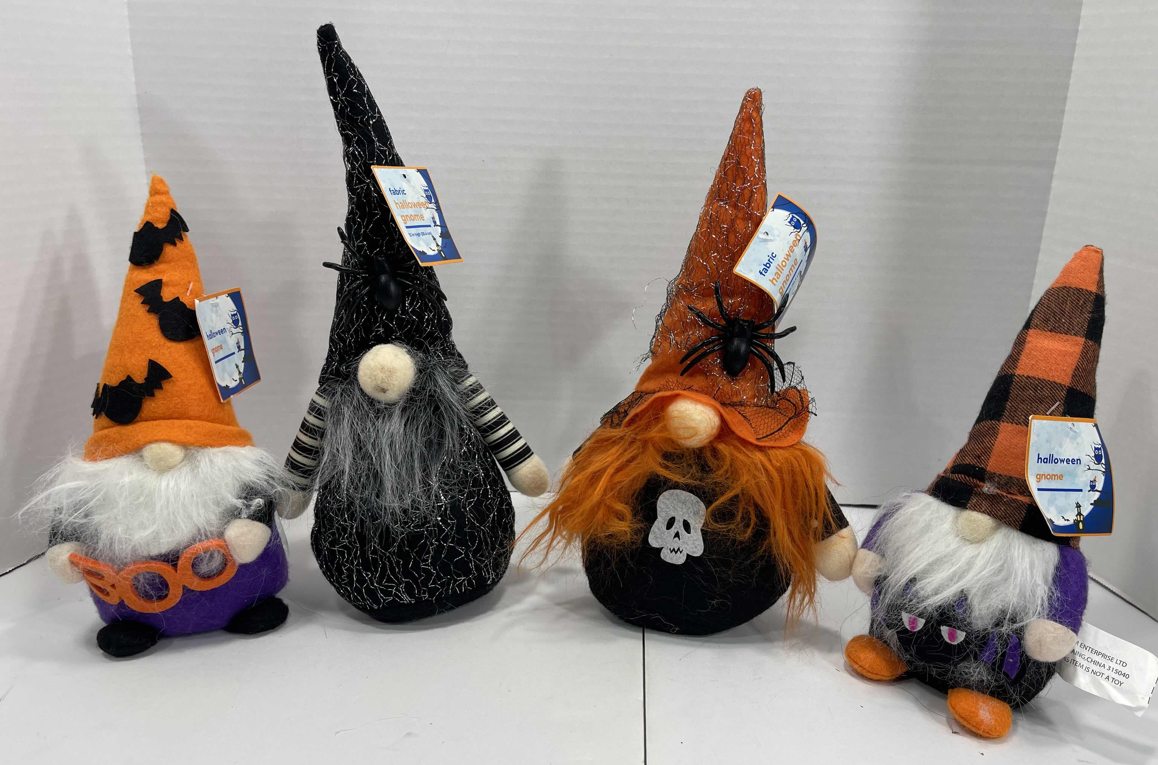 Photo 1 of HOME BRAND FABRIC HALLOWEEN GNOMES (4) - TALLEST H13” NWT 