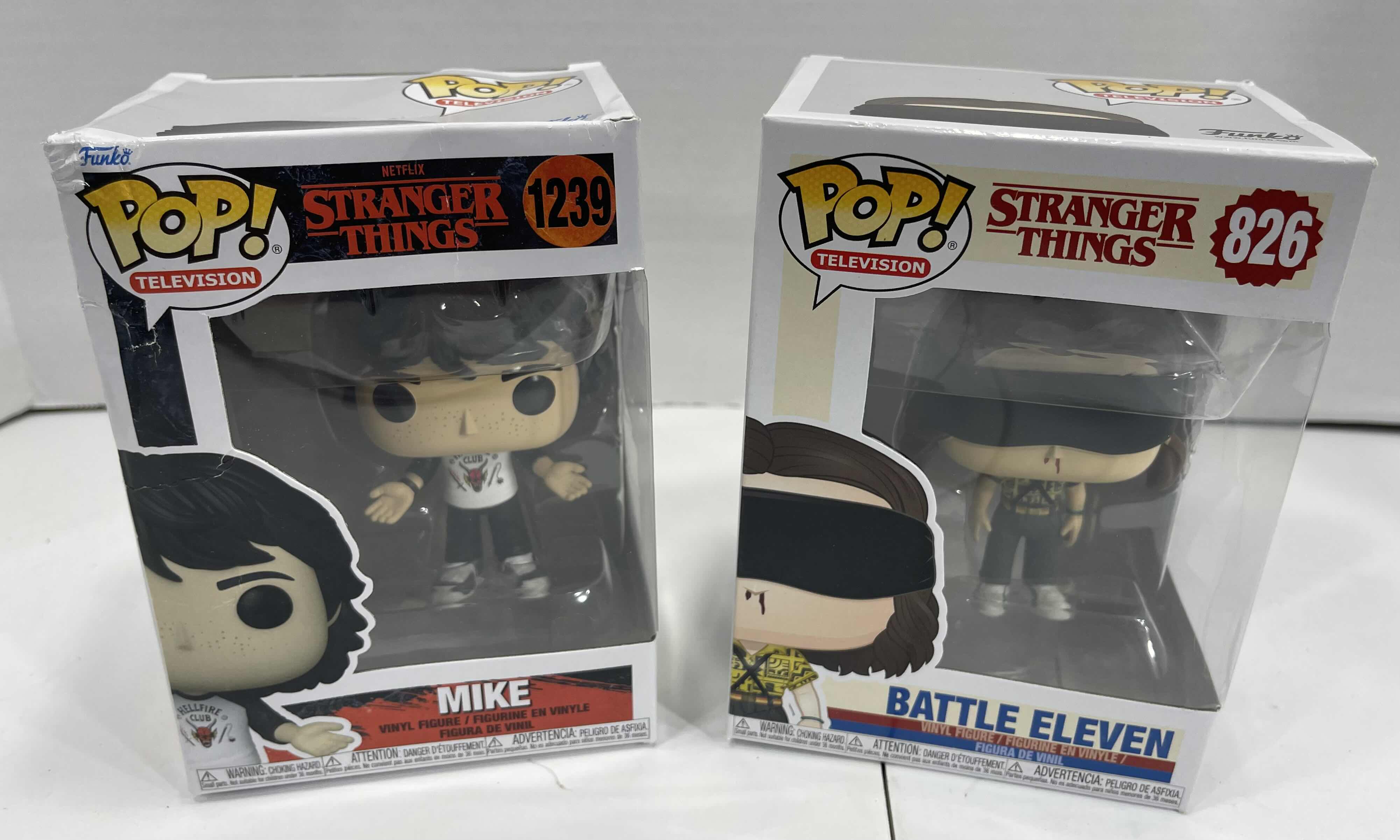 Photo 1 of FUNKO POPS (2) - STRANGER THINGS MIKE #1239 & BATTLE ELEVEN #826 NEW 