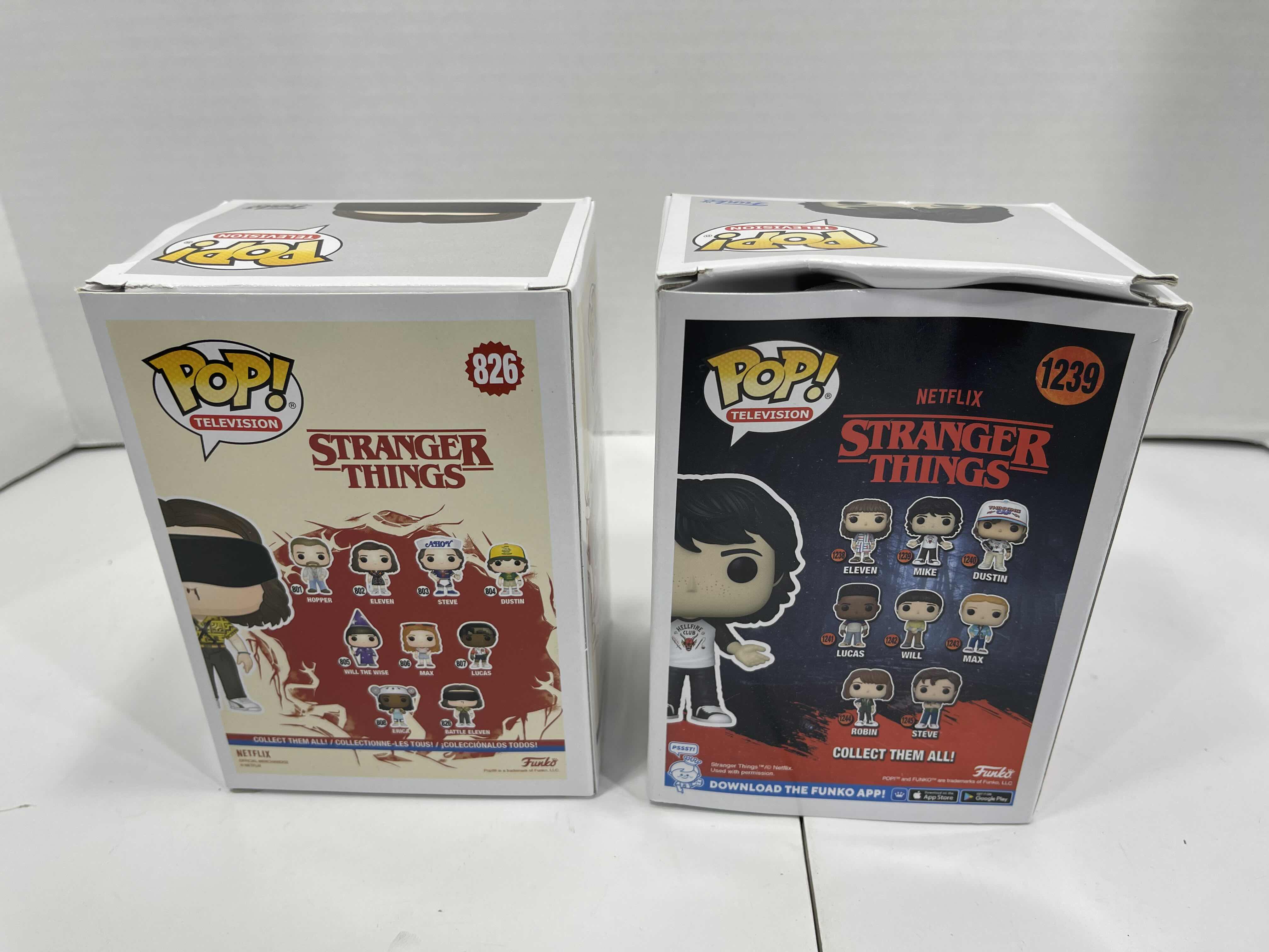 Photo 3 of FUNKO POPS (2) - STRANGER THINGS MIKE #1239 & BATTLE ELEVEN #826 NEW