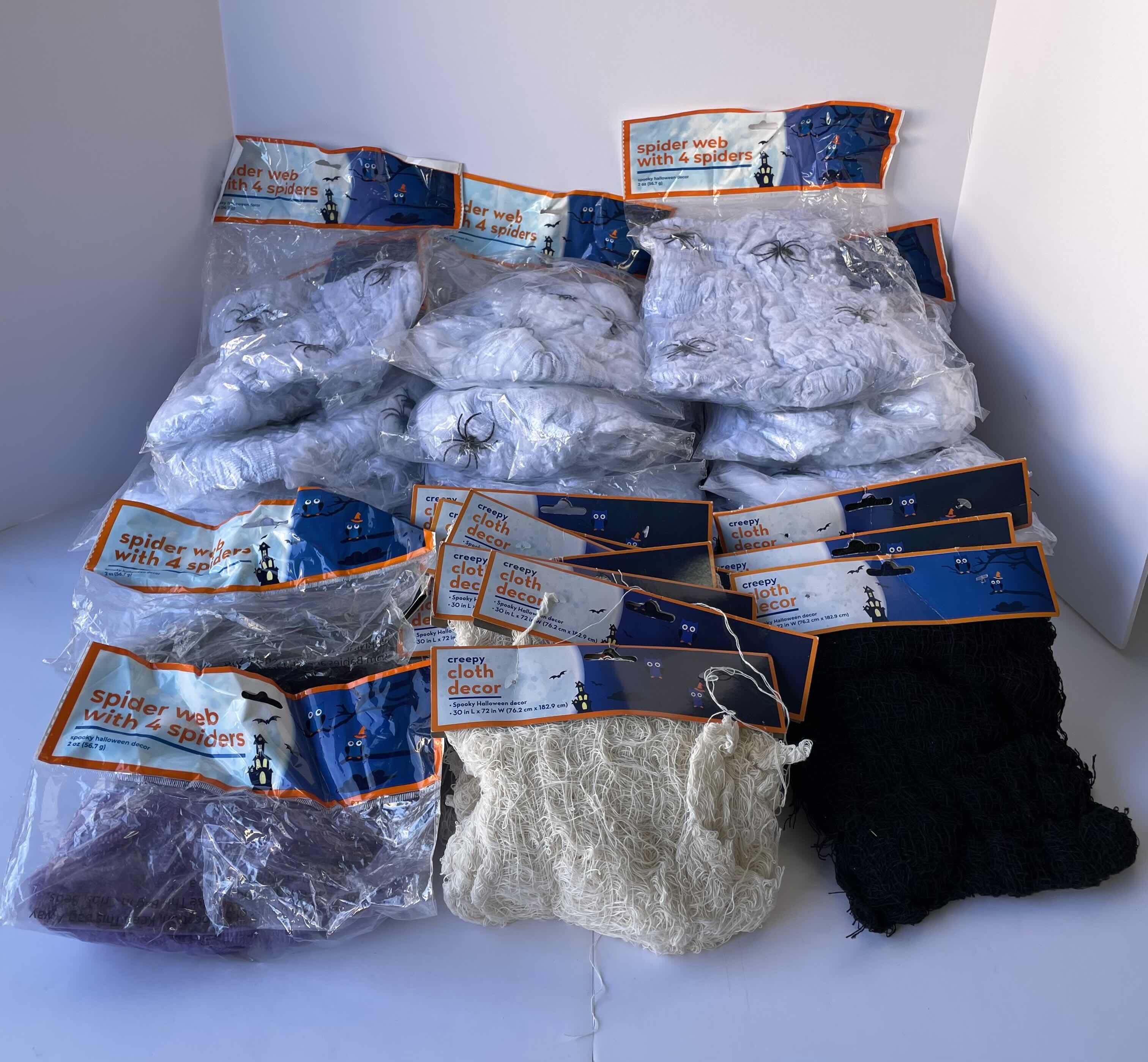 Photo 1 of HALLOWEEN SPIDER WEBS AND CREEPY CLOTHS DECOR LOT (33 ITEMS) MSRP $99