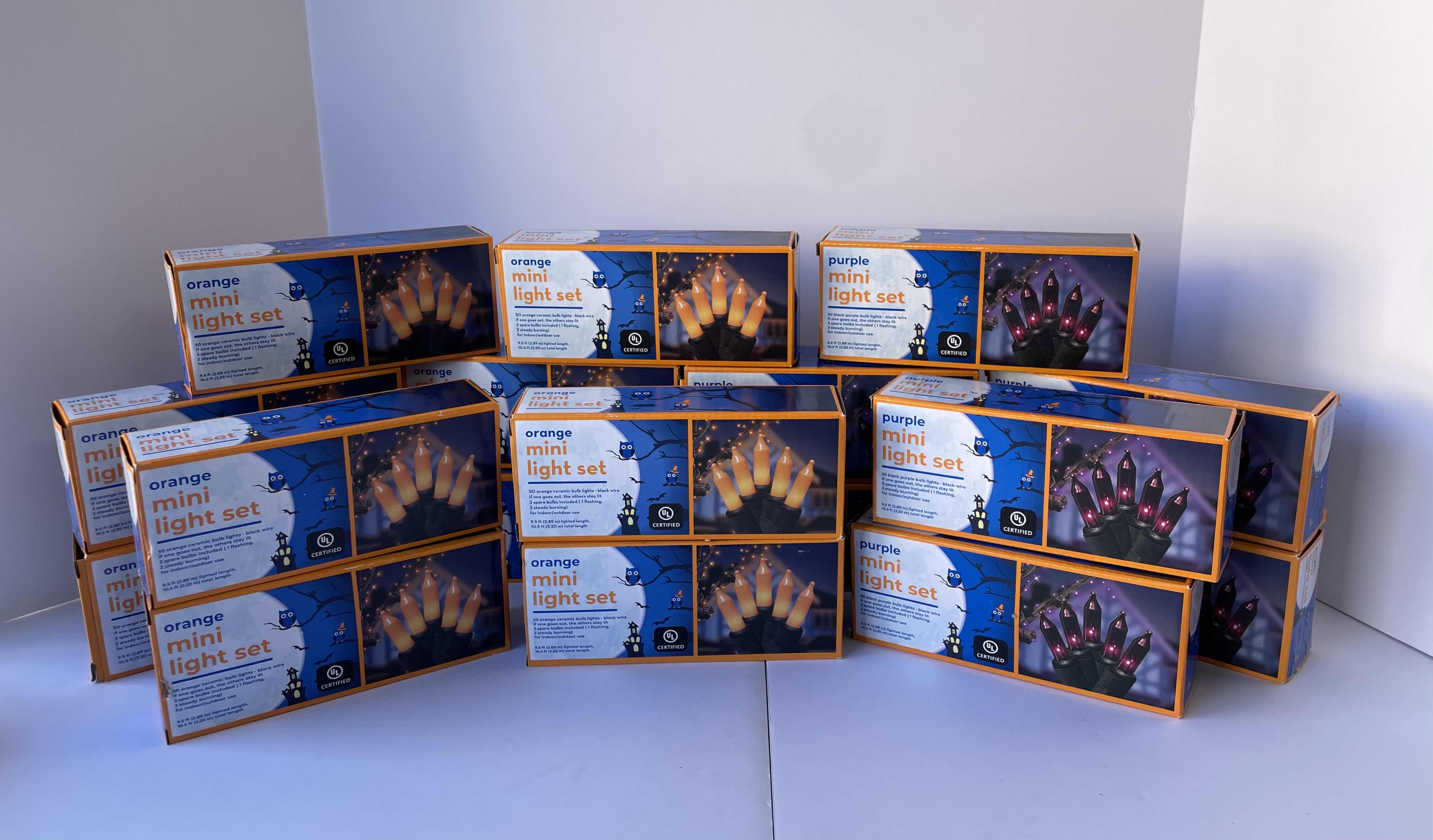 Photo 1 of HALLOWEEN MINI LIGHT SETS ORANGE AND PURPLE LOT (17 BOXES) MSRP $100