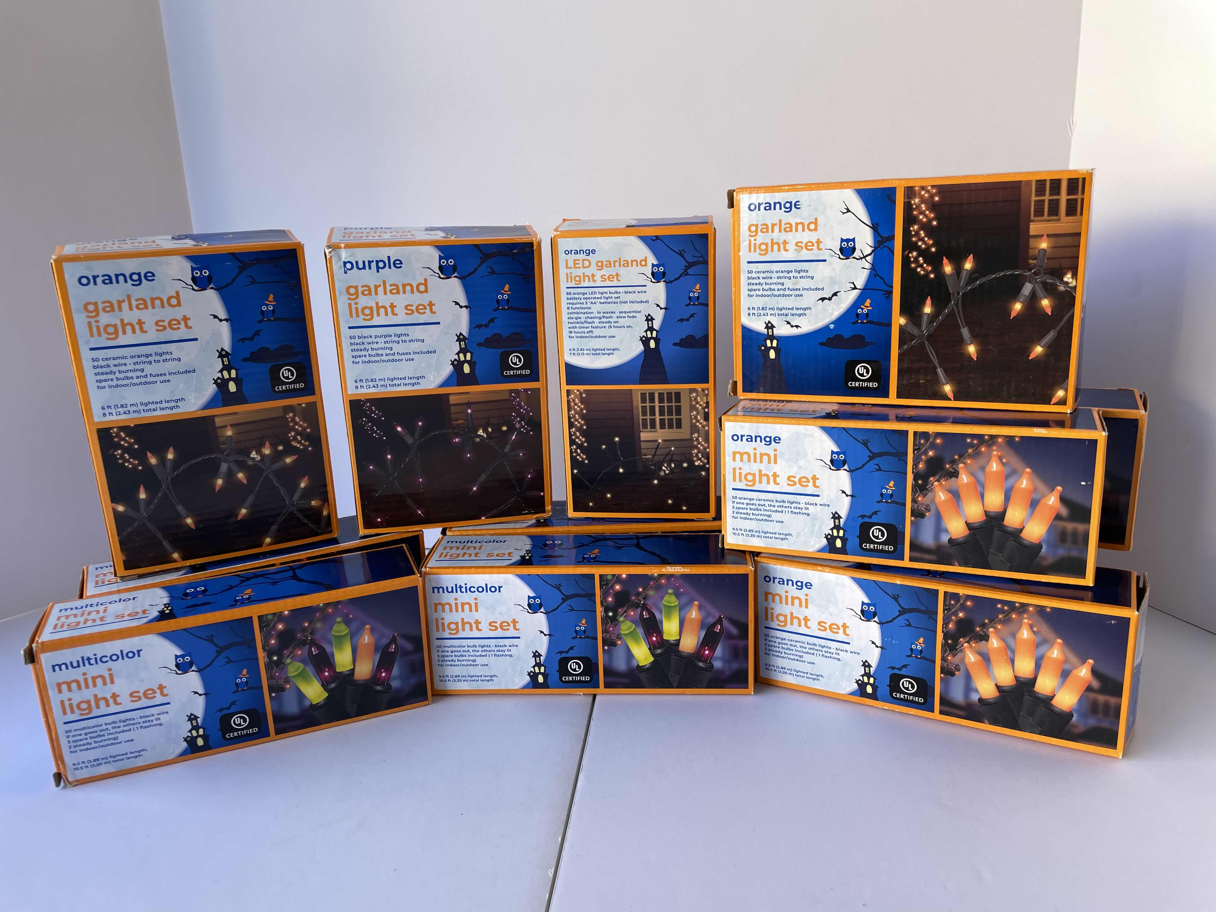 Photo 1 of HALLOWEEN MULTICOLOR MINI LIGHTS AND LED GARLAND LIGHTS LOT (12 BOXES) MSRP $79.99