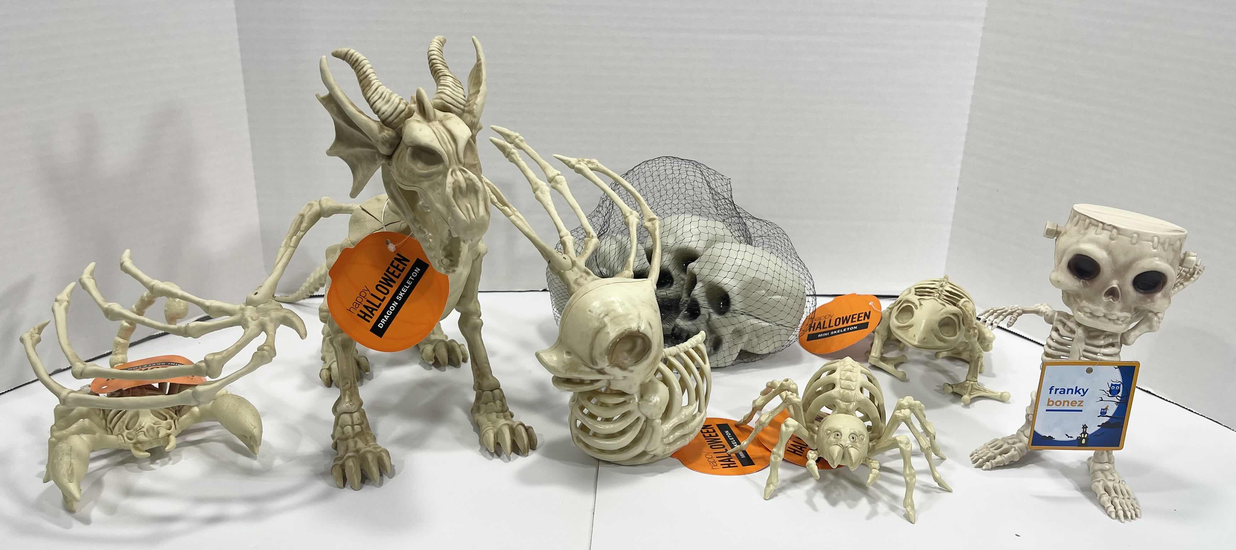 Photo 1 of HALLOWEEN DRAGON SKELETON, MINI SKELETONS & SKULLS YARD/HOME DECORATIONS - (7 ITEMS) MSRP $80