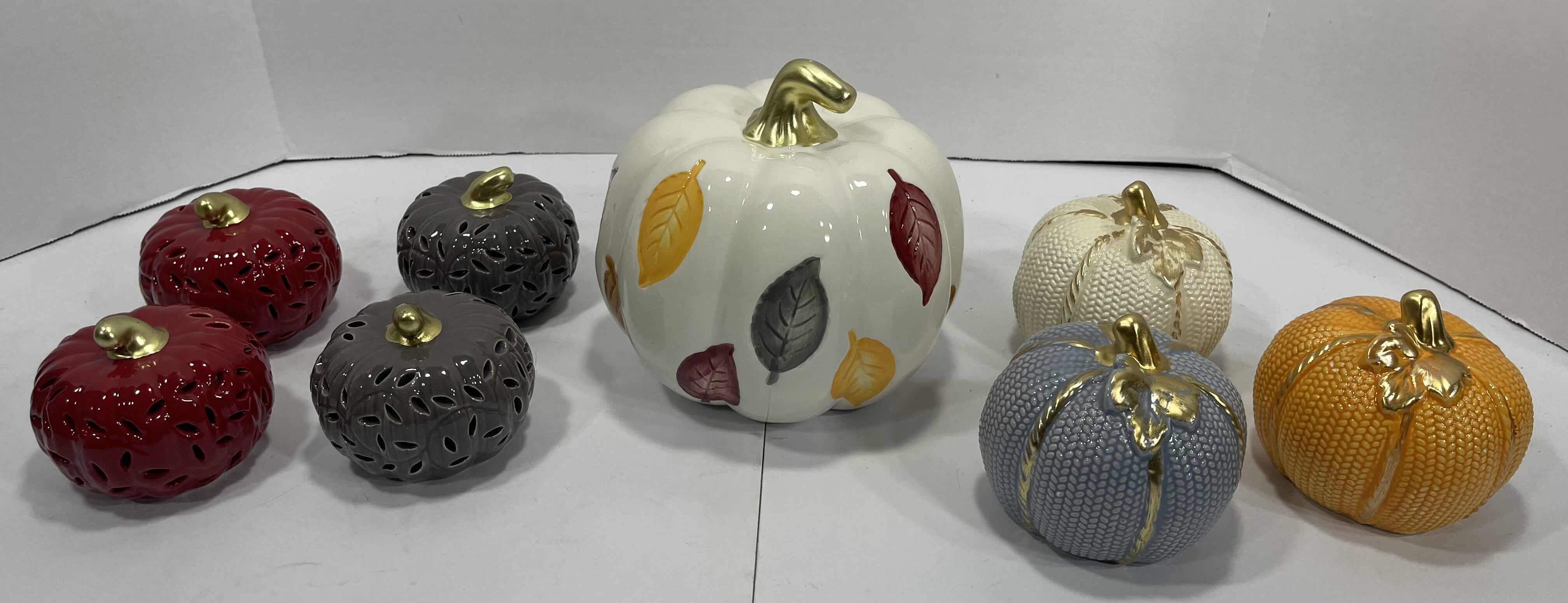 Photo 1 of AUTUMN HOLIDAY CERAMIC PUMPKINS (8) TALLEST 6.5” MSRP $70