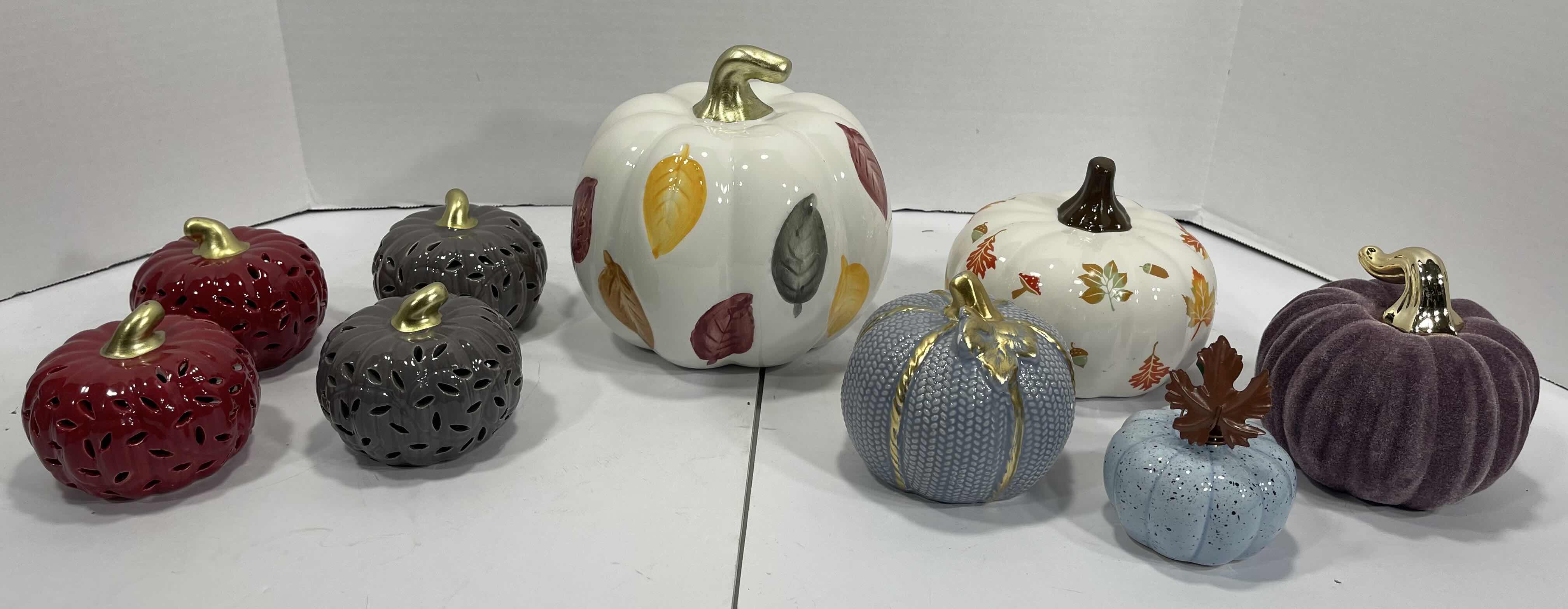 Photo 1 of AUTUMN HOLIDAY CERAMIC PUMPKINS (9) TALLEST 6.5” MSRP $85