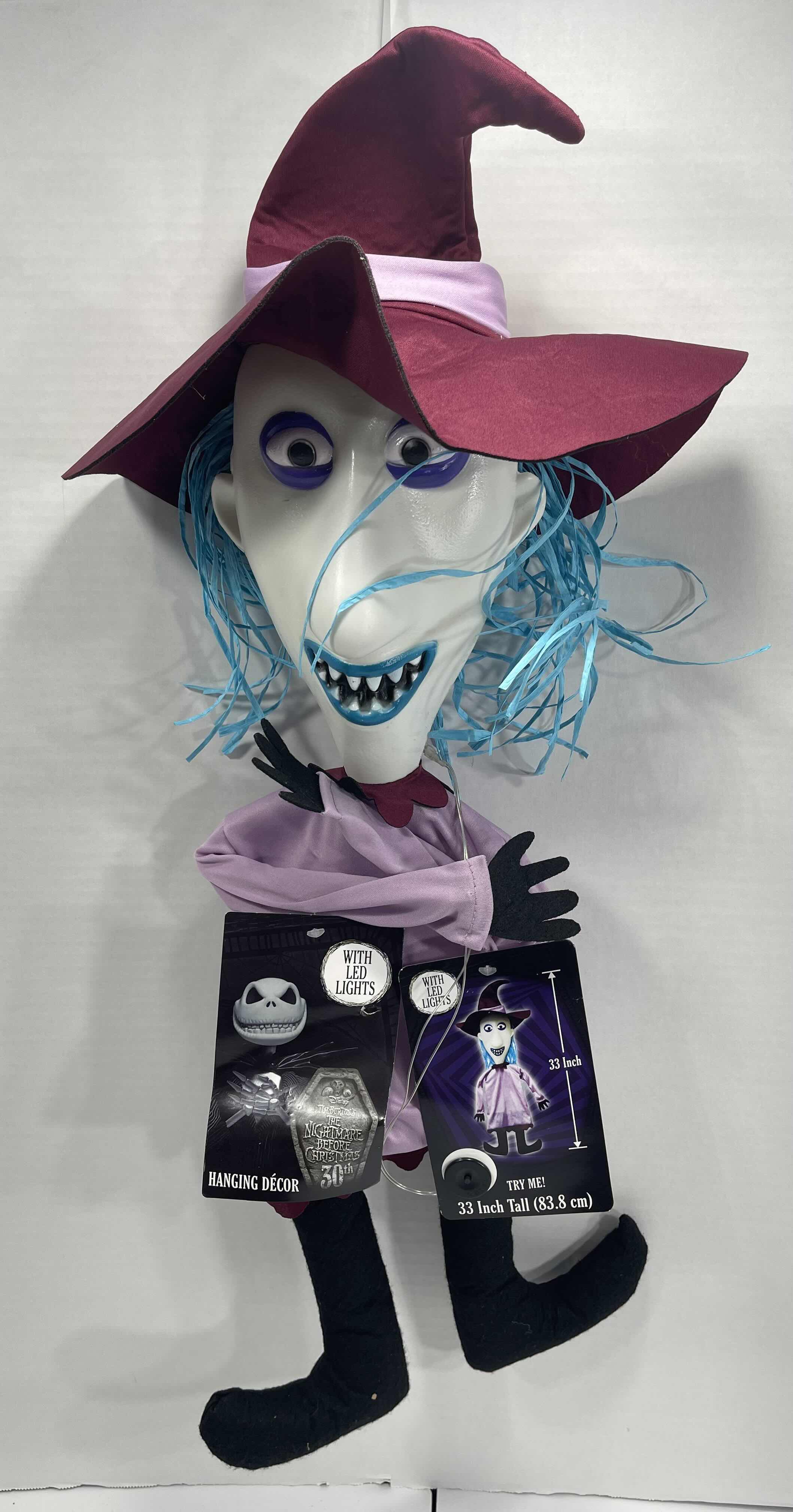 Photo 1 of DISNEY 30TH ANN. 
NIGHTMARE BEFORE CHRISTMAS HANGING DECOR LIGHT-UP BLOW MOLD FACE - SHOCK H33” TALL MSRP $50