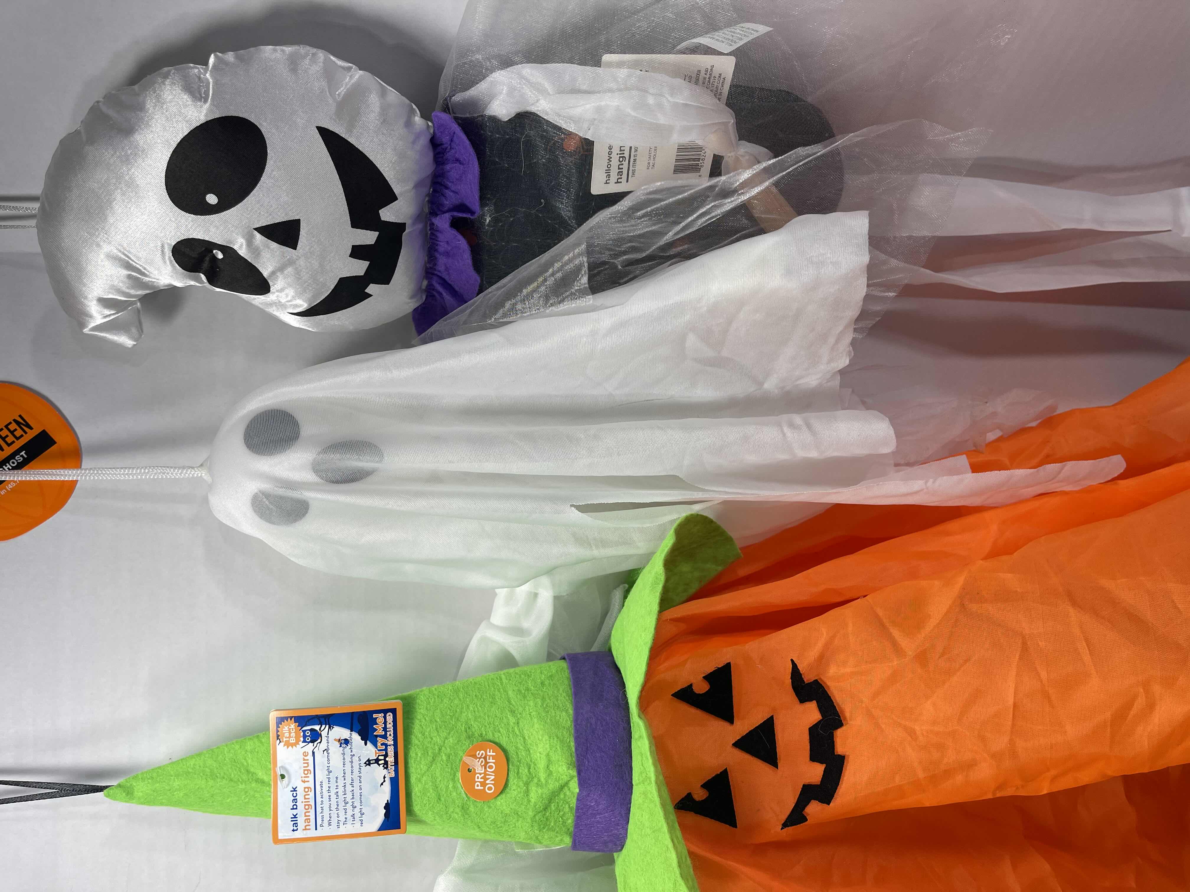 Photo 4 of HALLOWEEN HANGING DECORATIONS LOT (11 ITEMS) - TALK BACK HANGING FIGURE, GHOSTS, WITCH & PUMPKIN  NWT MSRP $90