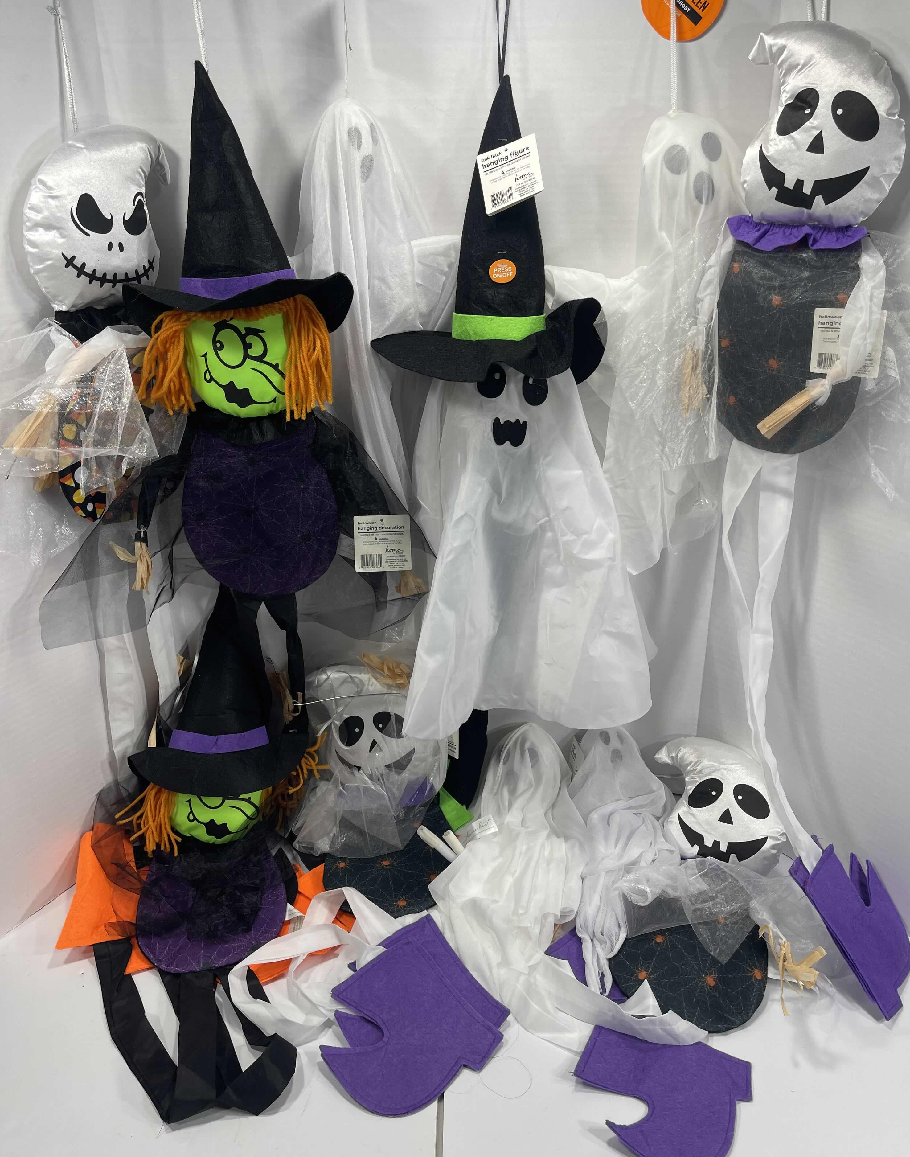 Photo 1 of HALLOWEEN HANGING DECORATIONS LOT (11 ITEMS) - TALK BACK HANGING FIGURE, GHOSTS & WITCHES NWT MSRP $100