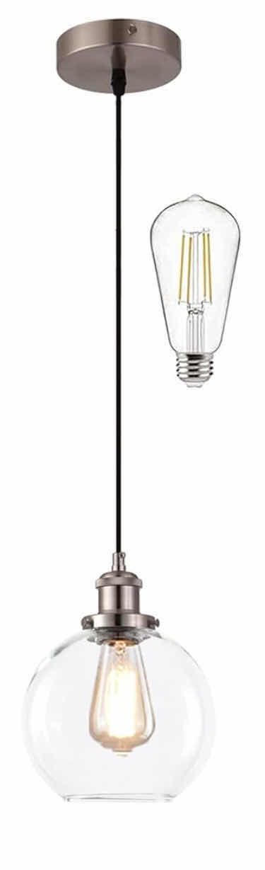 Photo 1 of BAGOOD 6” MINI HANGING PENDANT LIGHT GLOBE WITH LED LIGHT BULB - 47” MAX REACH MSRP $40