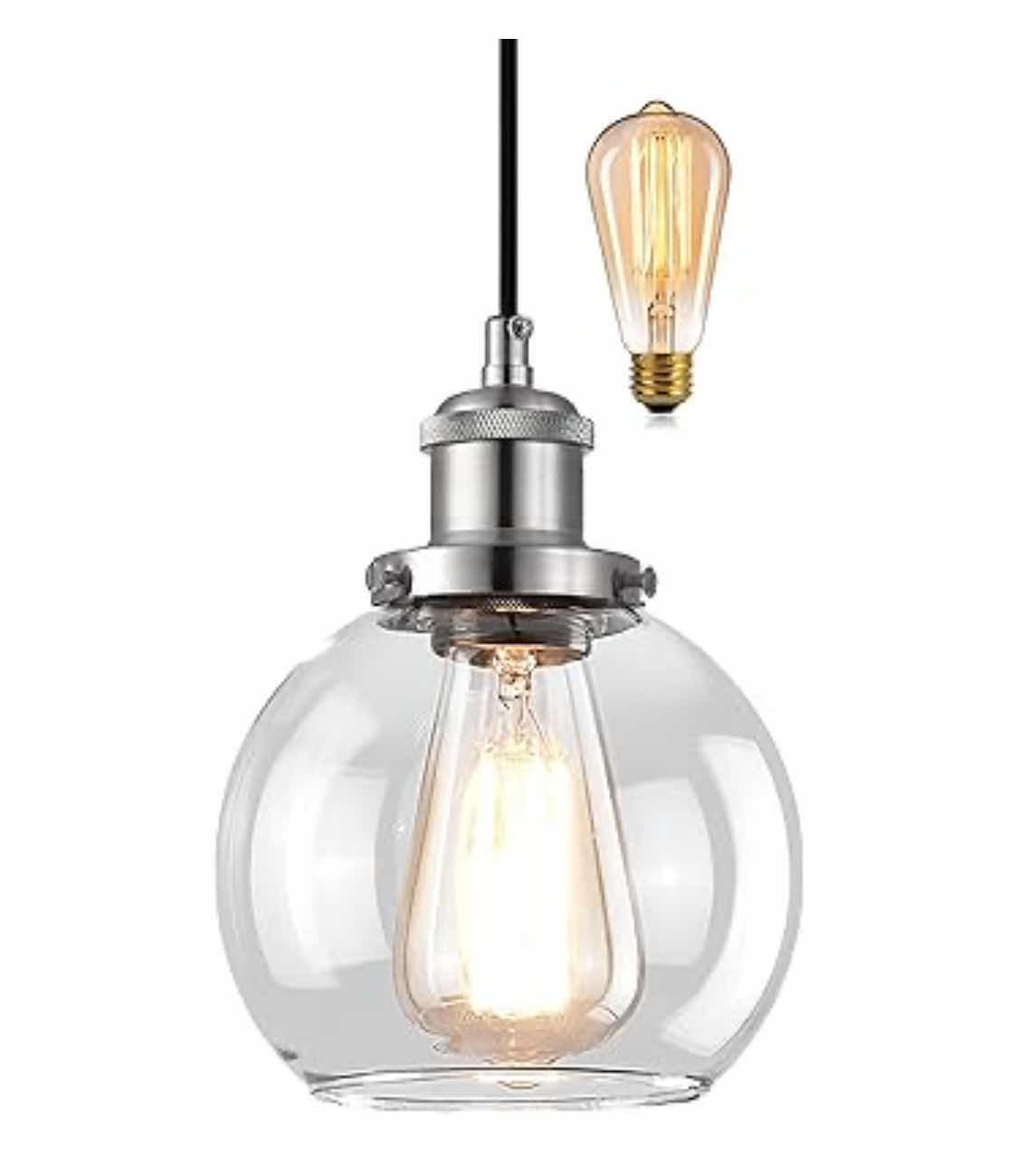 Photo 2 of BAGOOD 6” MINI HANGING PENDANT LIGHT GLOBE WITH LED LIGHT BULB - 47” MAX REACH MSRP $40