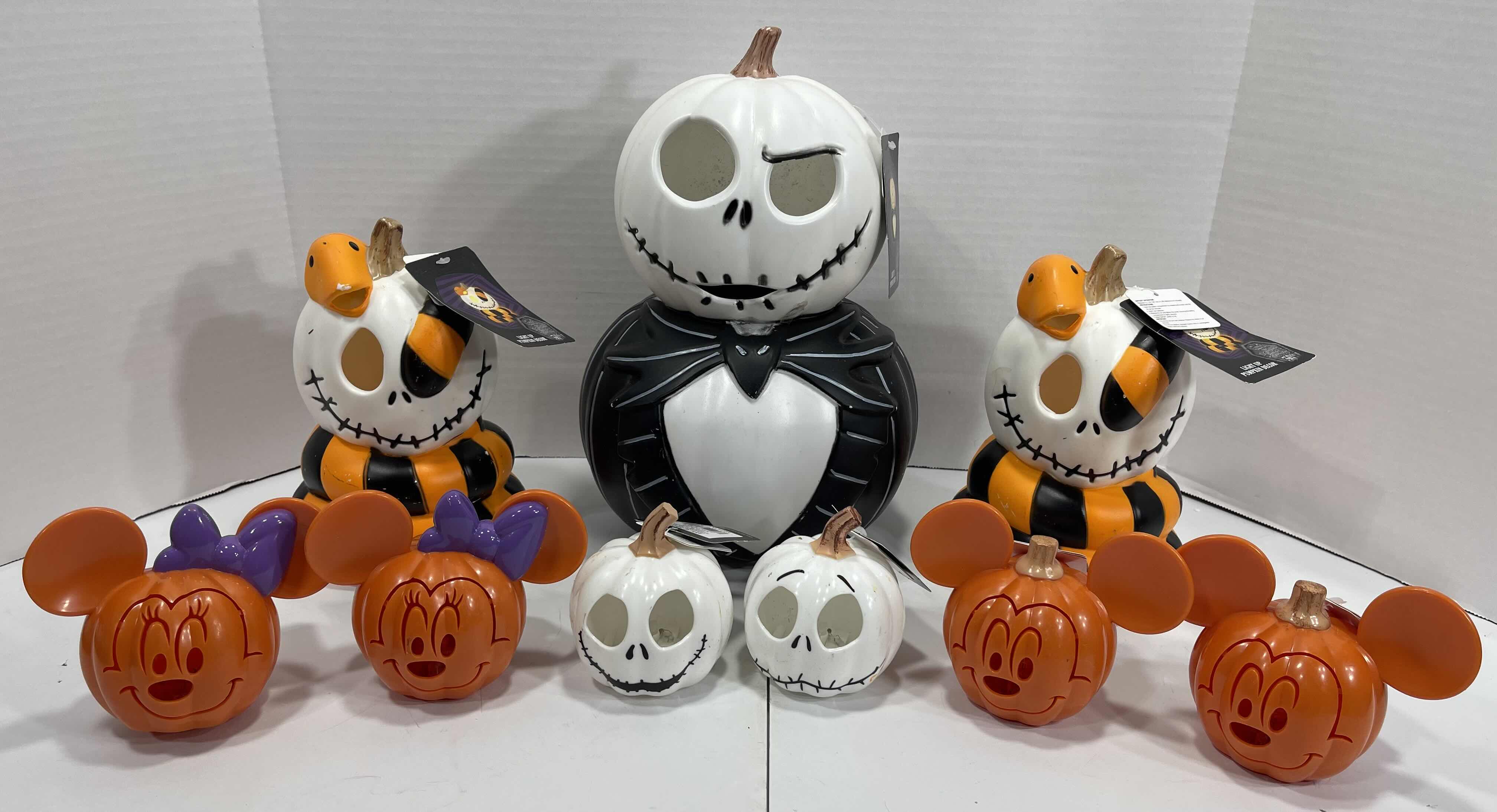 Photo 1 of DISNEY HALLOWEEN LIGHT-UPS (9) - LARGE JACK H12” (1), JACK WITH SNAKE (2), MINI JACK HEAD (2), MINI MICKEY (2) & MINI MINNIE (2) MSRP $100