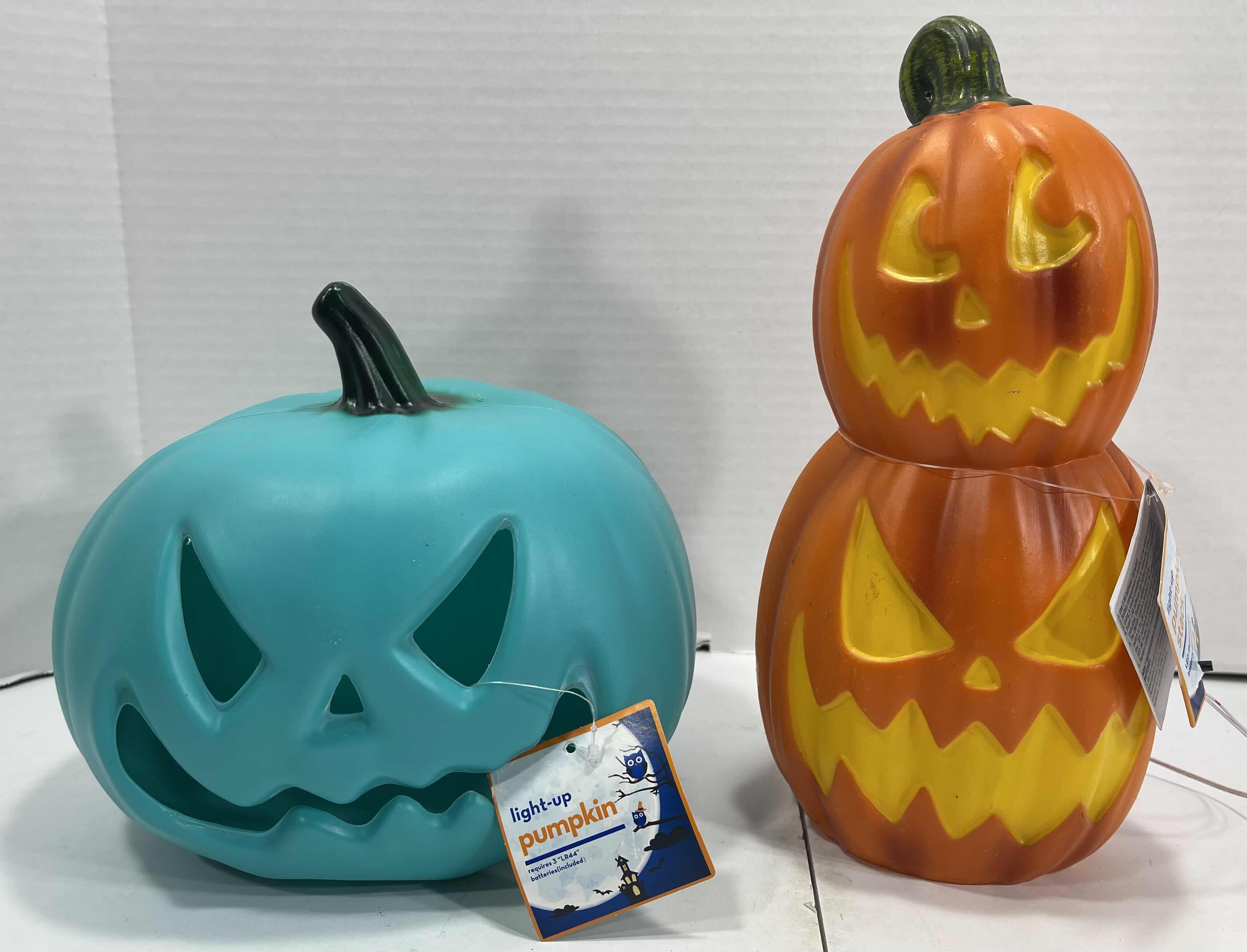 Photo 1 of HALLOWEEN HOME DECOR LIGHT-UP PLASTIC PUMPKINS (2) TALLEST 11” MSRP $25