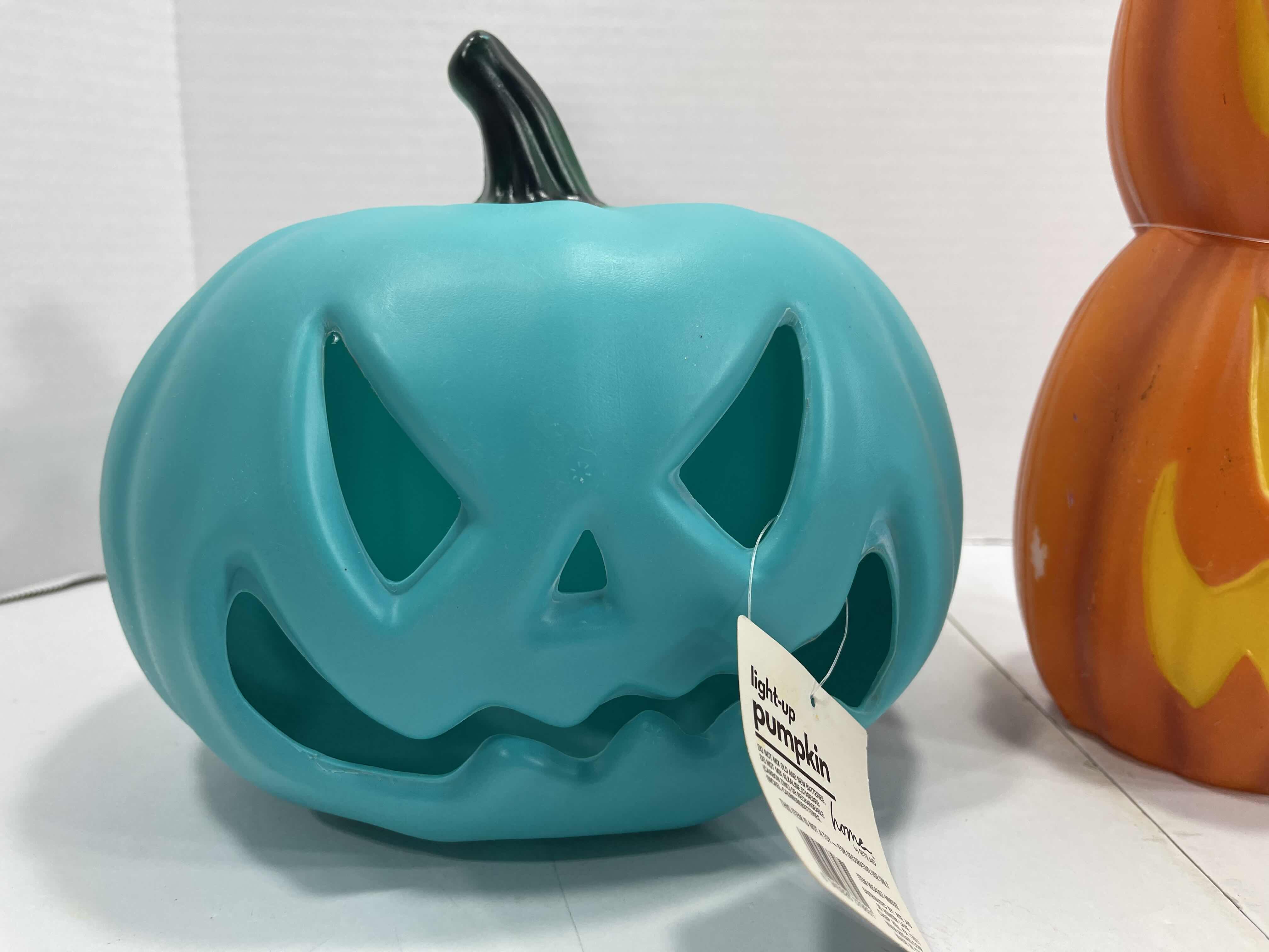 Photo 4 of HALLOWEEN HOME DECOR LIGHT-UP PLASTIC PUMPKINS (2) TALLEST 11” MSRP $25