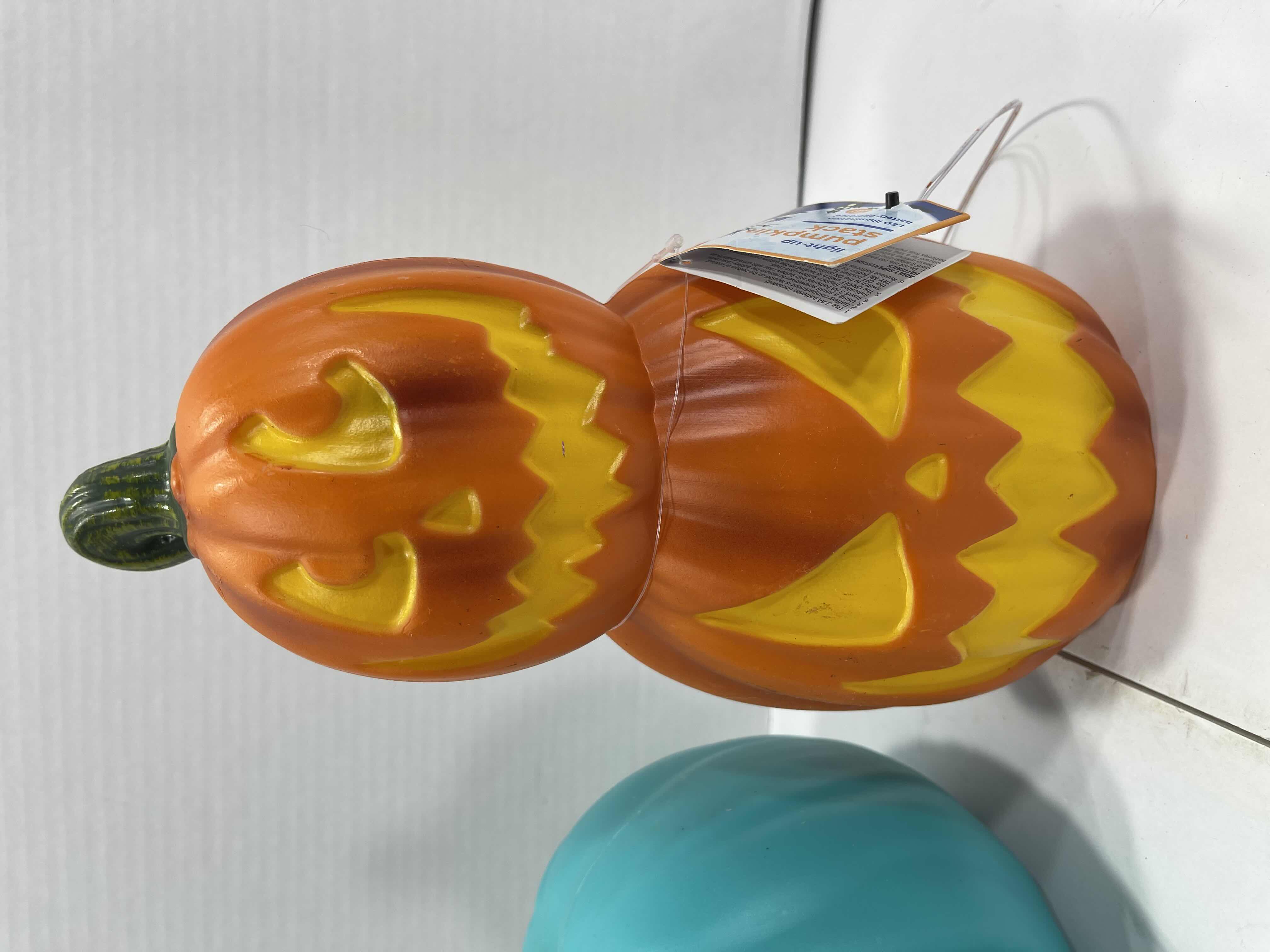 Photo 3 of HALLOWEEN HOME DECOR LIGHT-UP PLASTIC PUMPKINS (2) TALLEST 11” MSRP $25