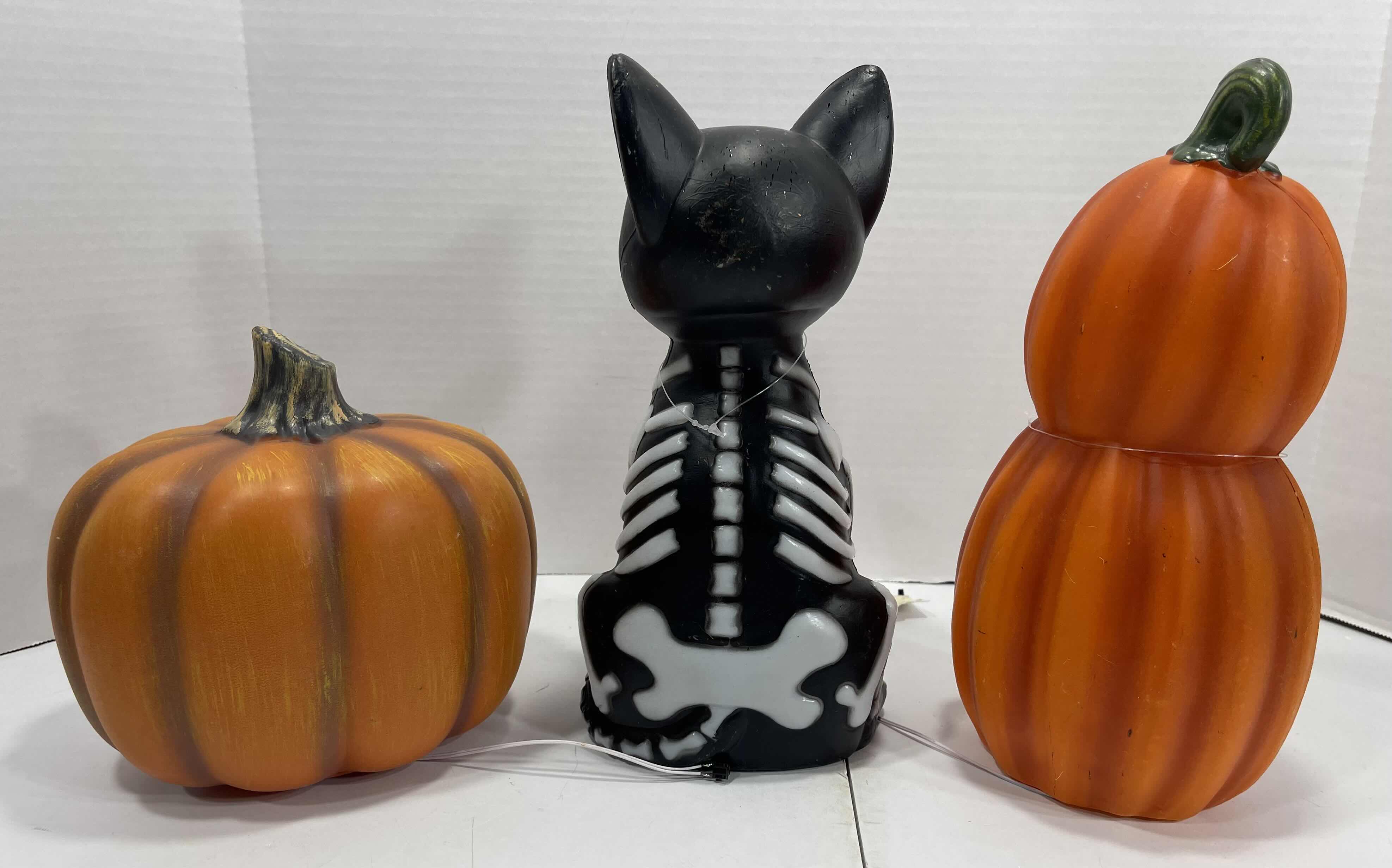 Photo 5 of HALLOWEEN HOME DECOR LIGHT-UP PLASTIC PUMPKINS (2) TALLEST 11” & LIGHT-UP SKELTON PUPPY H11” MSRP $40