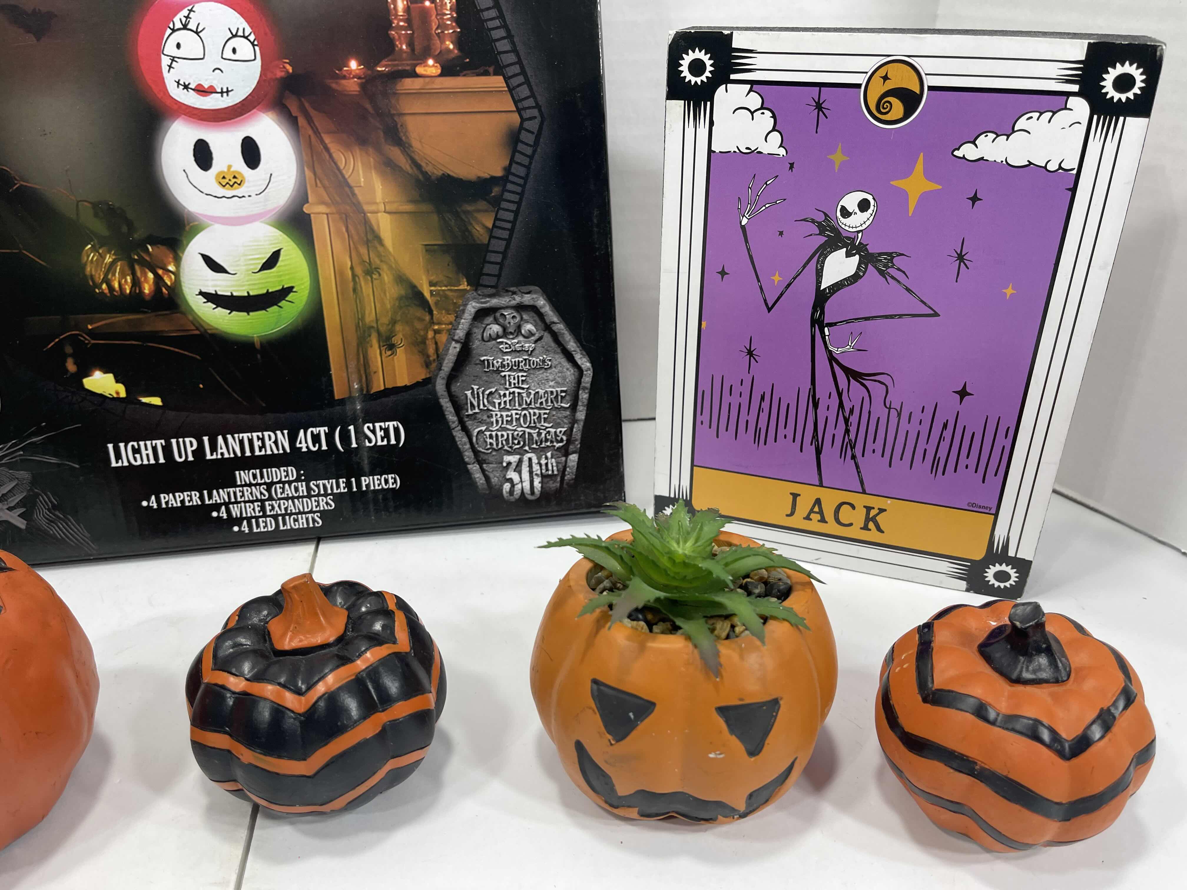 Photo 4 of DISNEY’S NIGHTMARE BEFORE CHRISTMAS LANTERN SET, JACK & SALLY WOOD TABLE TOP DECOR & ASSORTED HALLOWEEN MINI PUMPKINS (6)