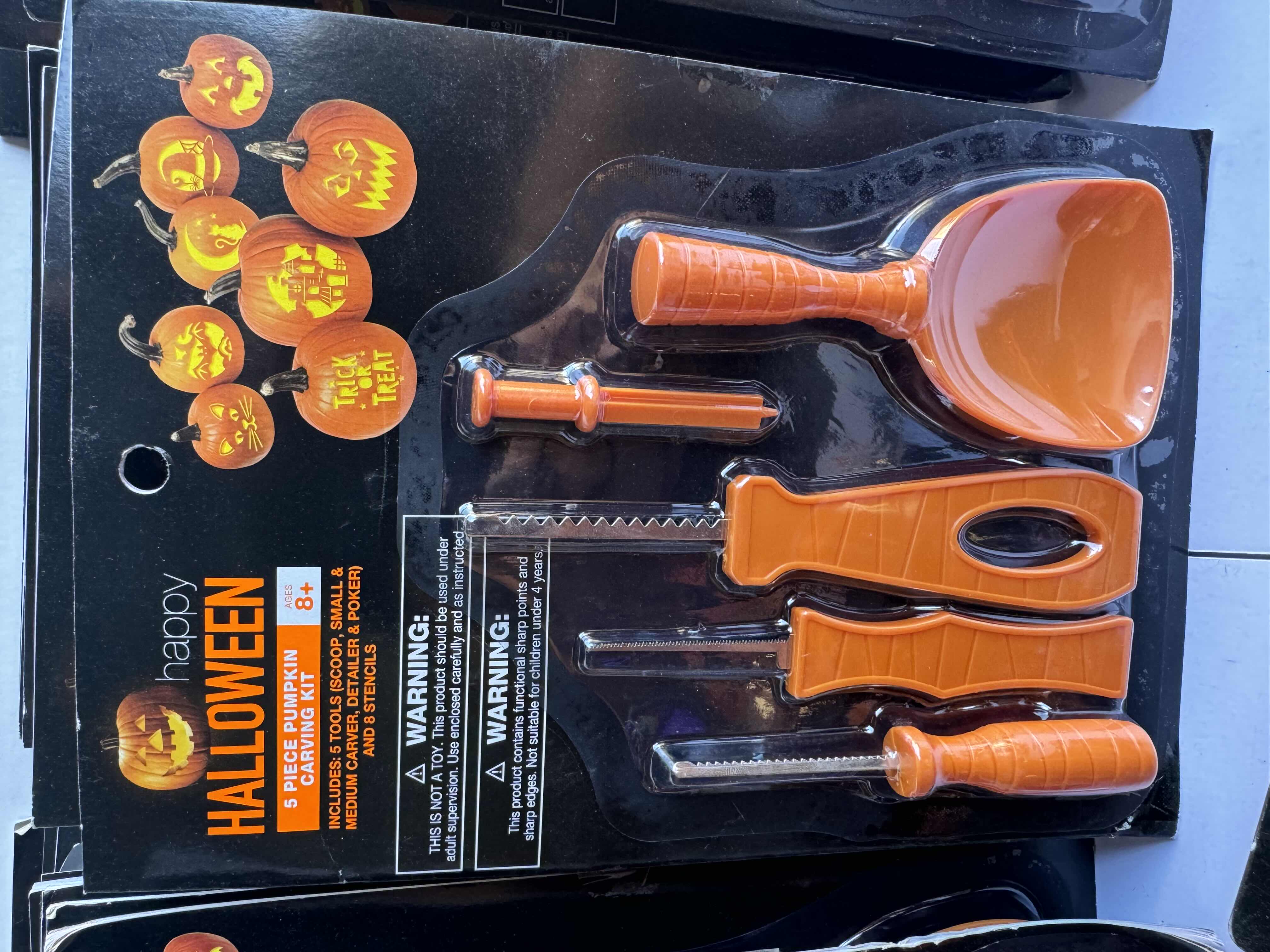 Photo 4 of HAPPY HALLOWEEN LARGE RANDOM ASSORTMENT OF PUMPKIN CARVING KITS WITH STENCILS, SCOOPS & POWER SAWS, (32 TOTAL PIECES) MSRP $200