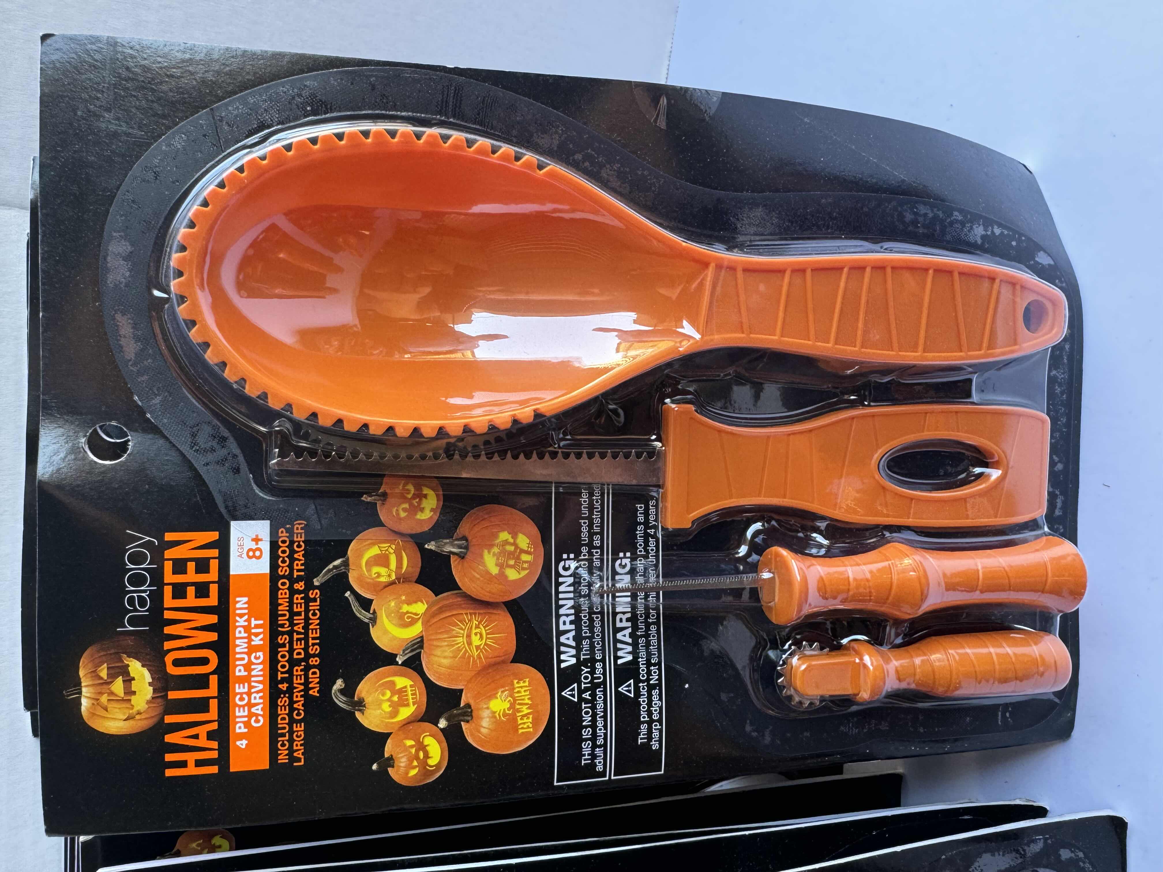 Photo 3 of HAPPY HALLOWEEN LARGE RANDOM ASSORTMENT OF PUMPKIN CARVING KITS WITH STENCILS, SCOOPS & POWER SAWS, (32 TOTAL PIECES) MSRP $200