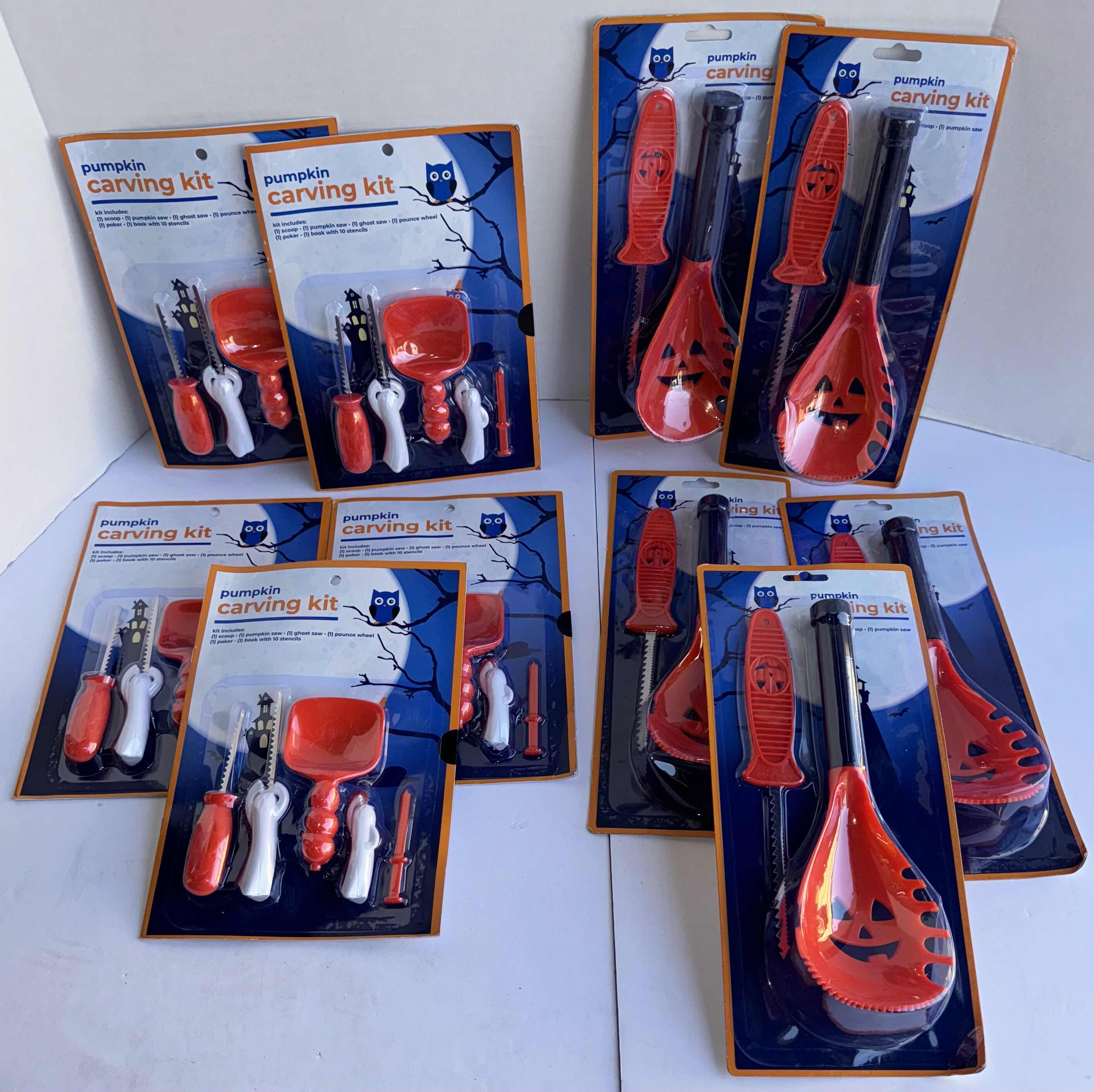 Photo 1 of HALLOWEEN PUMPKIN CARVING KIT WITH STENCILS, PUMPKIN SCOOP AND SAW (LOT OF 10)  MSRP $70